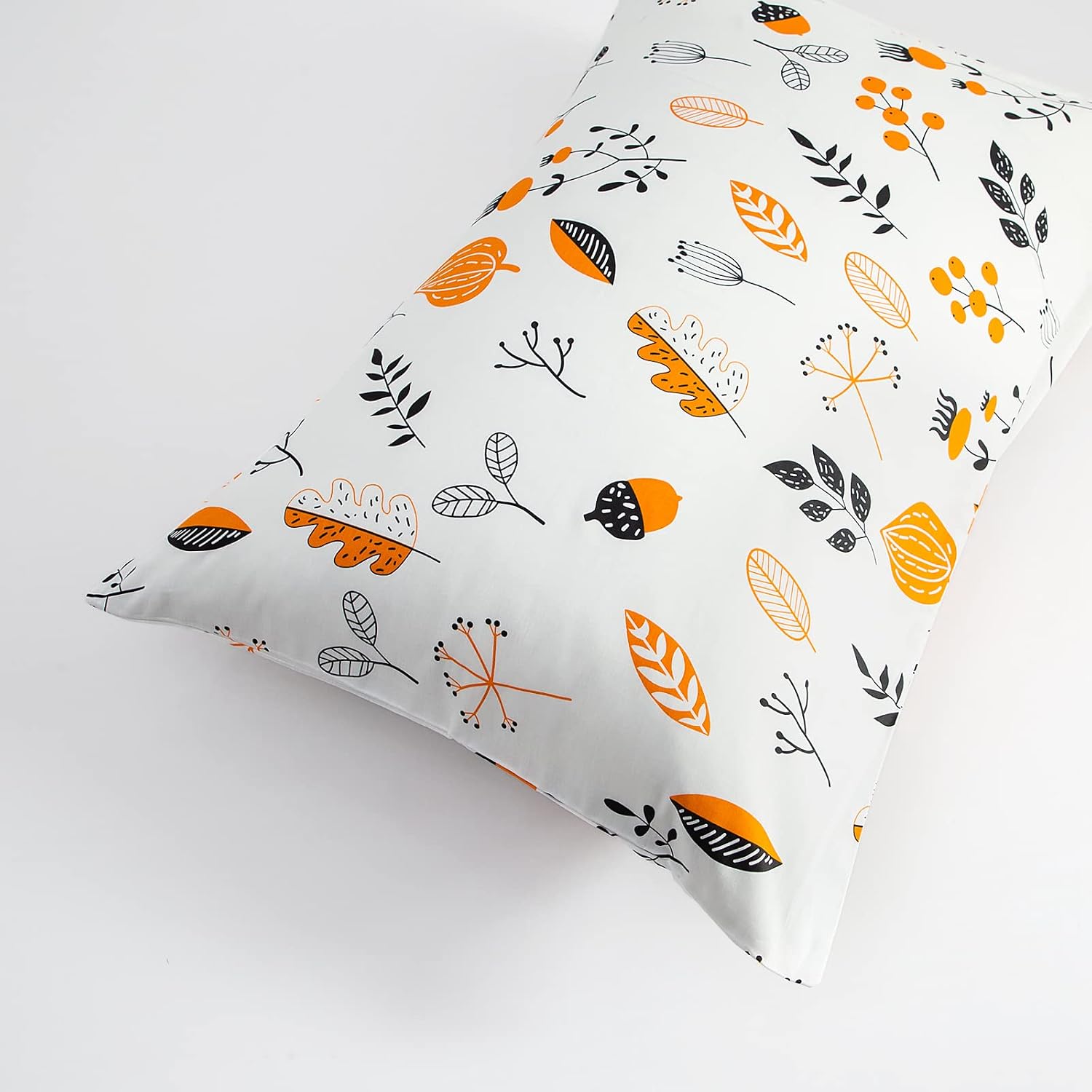 YuHeGuoJi Floral Pillow Cases Set of 2 Queen 100% Cotton Orange White Pillow Covers Decorative Botanical Pillow Encasement Fall Winter Flow…