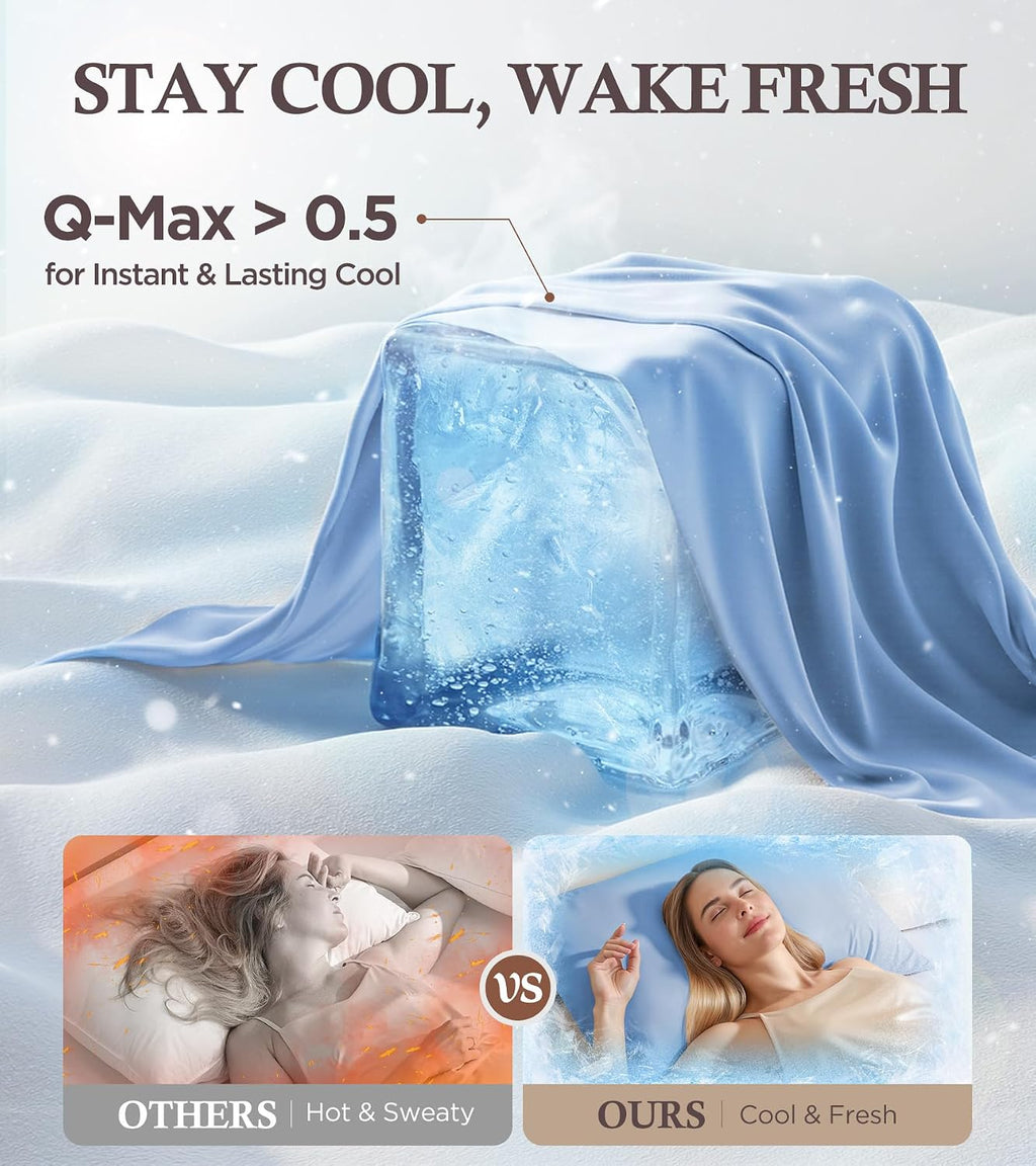 Rifens Instant Chill Cooling Pillowcase for Hot Sleepers, 2% HA Infused Pillowcase Hydrates Skin & Hair, Reduces Wrinkles & Frizz, Softer T…