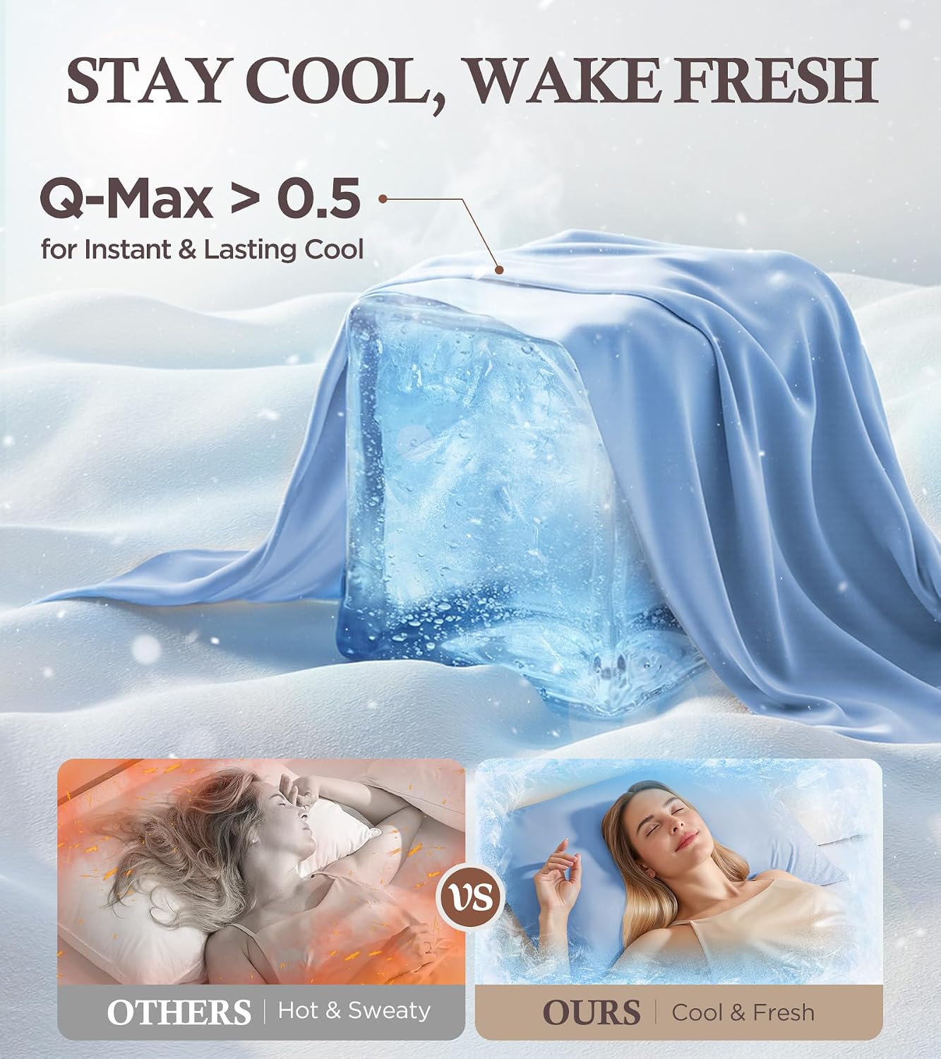 Rifens Instant Chill Cooling Pillowcase for Hot Sleepers, 2% HA Infused Pillowcase Hydrates Skin & Hair, Reduces Wrinkles & Frizz, Softer T…
