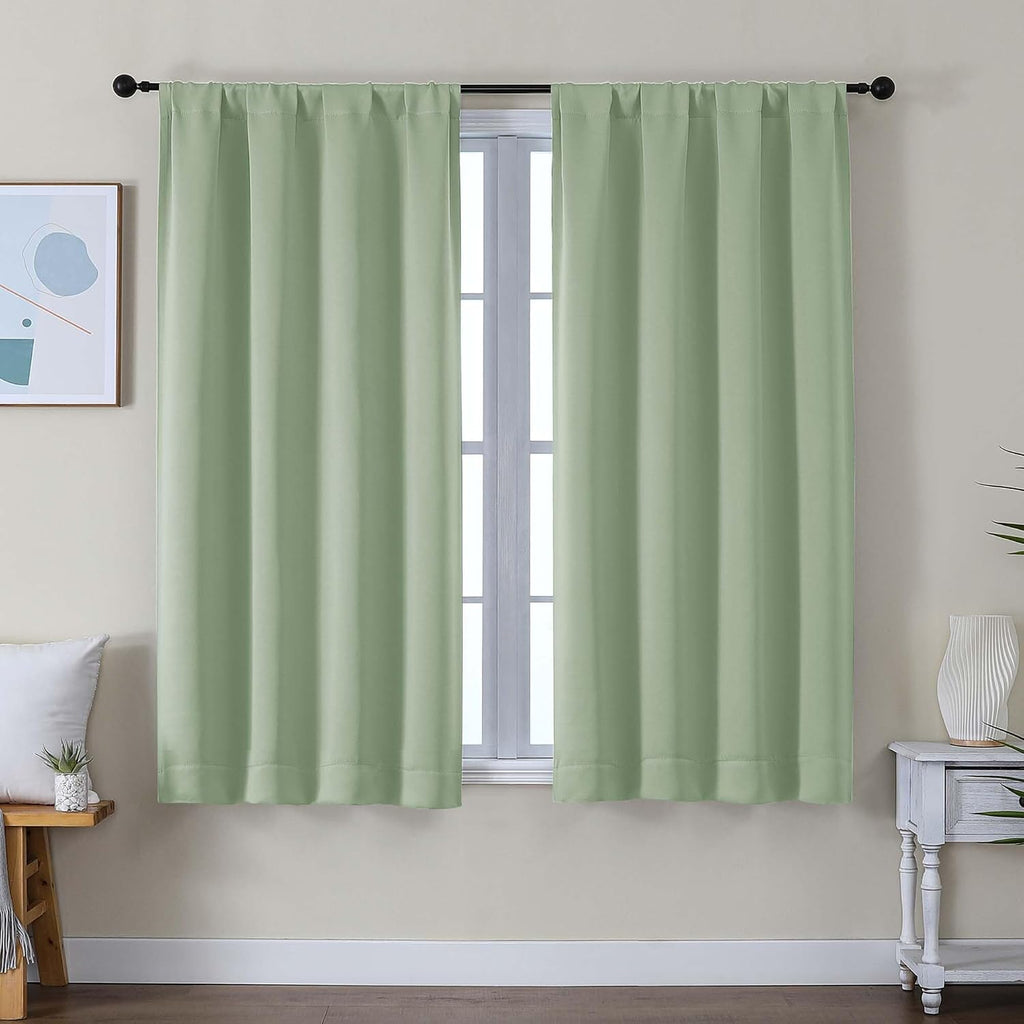 Simplebrand Ava Light Green Short Blackout Curtains for Bedroom 54 Inches Long 2 Panels Set, Solid Thermal Insulated, Energy Saving Window…
