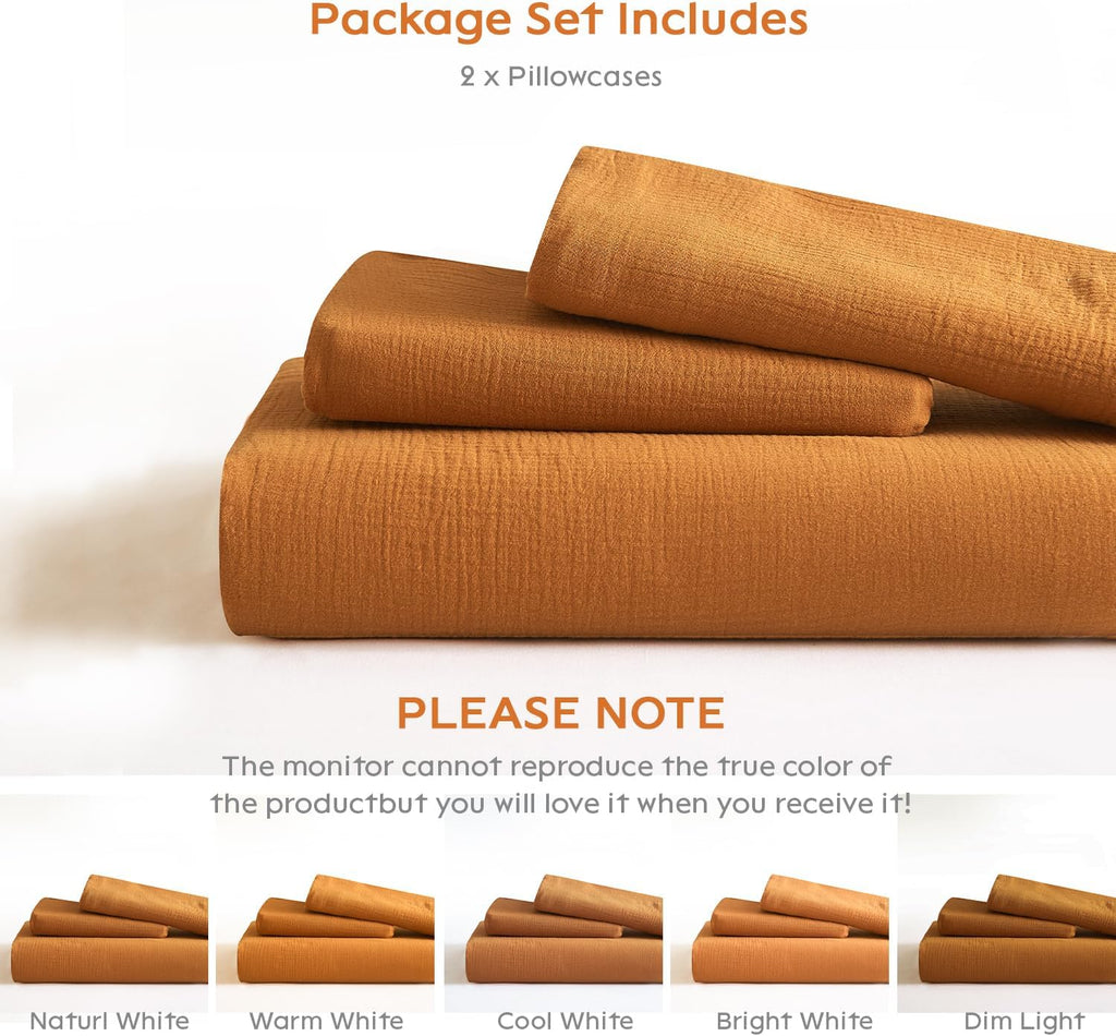 DefineCozyHealthyLife SE SOFTEXLY Muslin Pillowcases Queen Size 100% Cotton, 2 Pack Linen Like Pillow Shams with Envelope Closure, Ultral S…