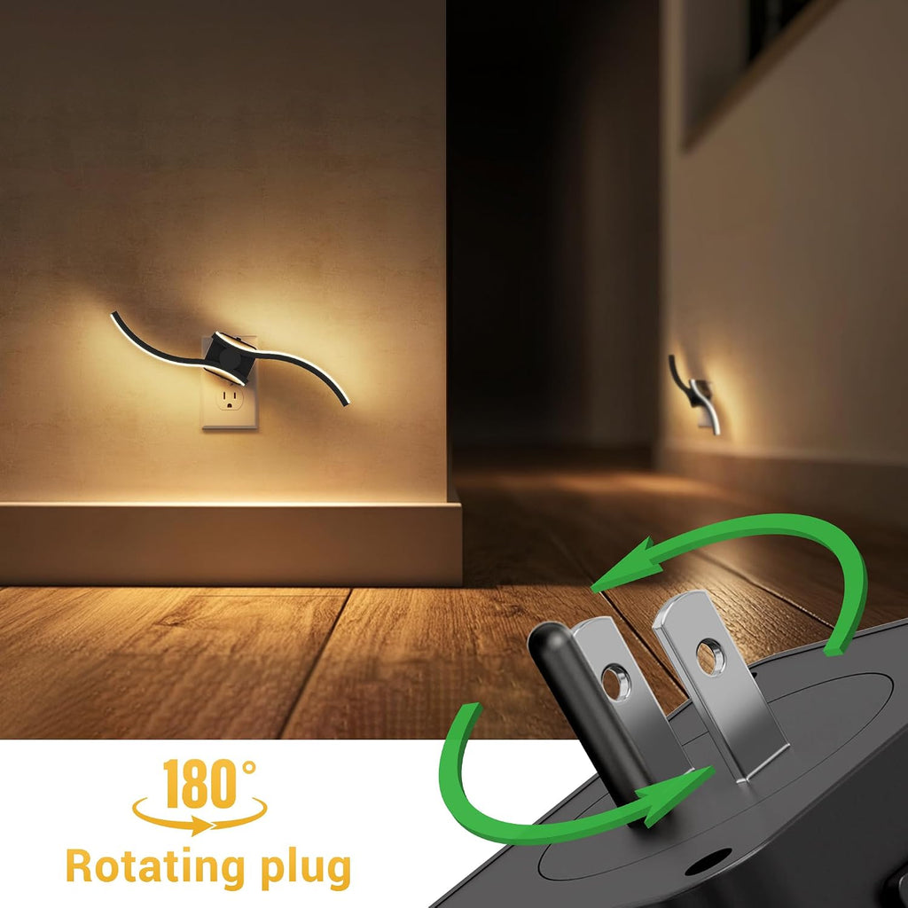 L LOHAS LED Night Light, 2 Pack Night Lights Plug into Wall, Modern Wall Sconces with Dusk to Dawn Sensor, Dimmable Wave Plug in Night…