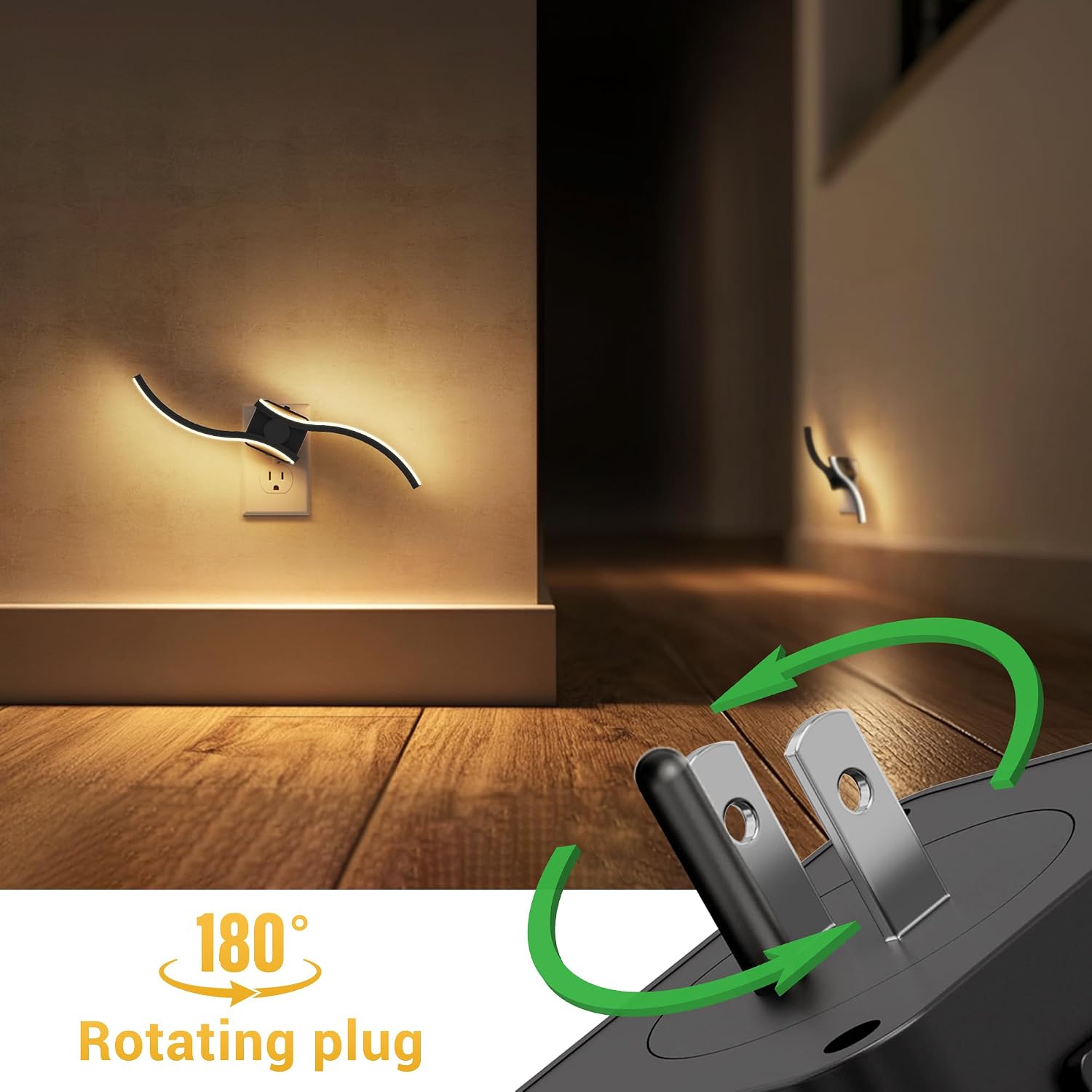 L LOHAS LED Night Light, 2 Pack Night Lights Plug into Wall, Modern Wall Sconces with Dusk to Dawn Sensor, Dimmable Wave Plug in Night…