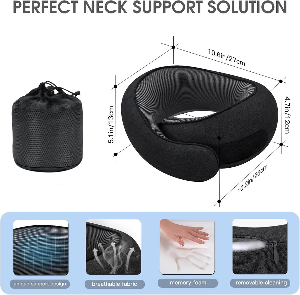 Neck Travel Pillows for Airplanes Memory Foam Neck Comfort Pillow Compact Ergonomic Design Sleeping Essentials for Long Flights Car Rides…
