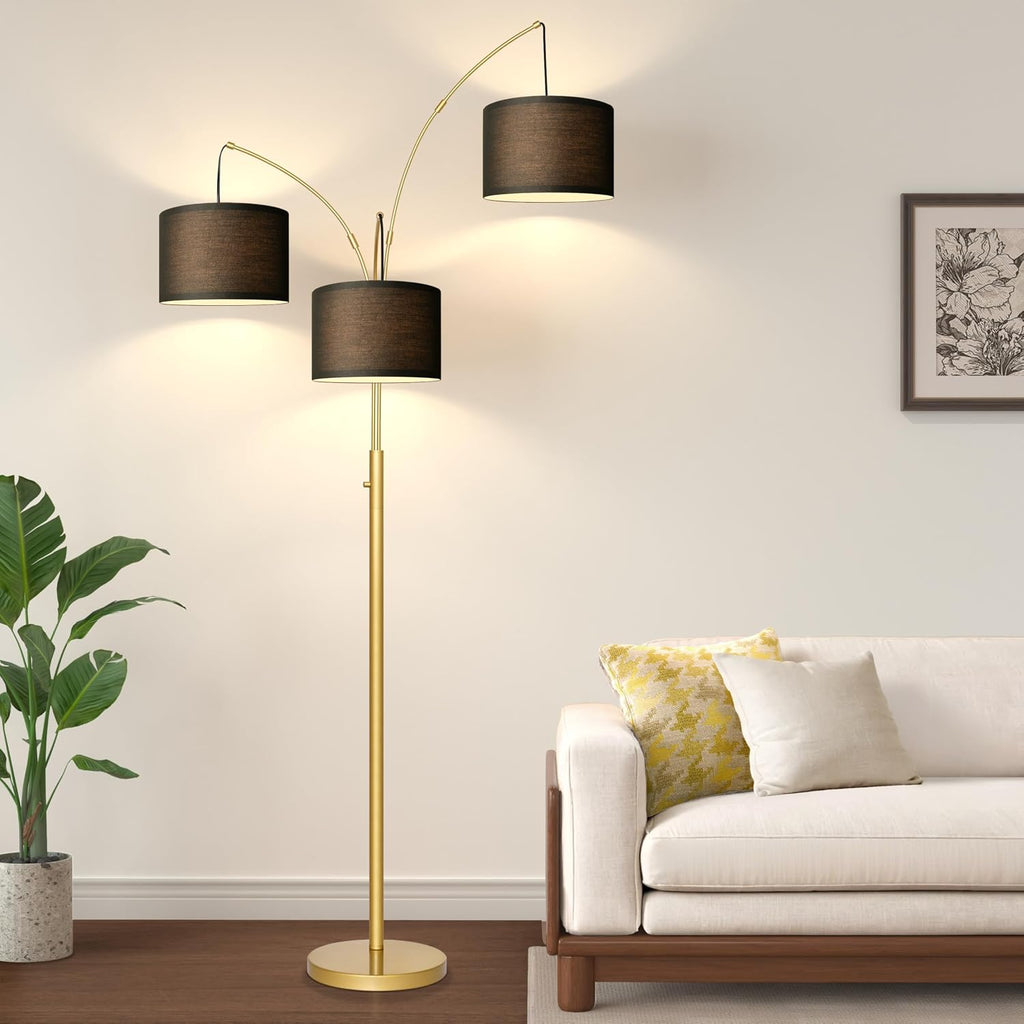 Nintiue Dimmable Floor Lamp - 3 Lights Gold Floor Lamps for Living Room with Black Shades & Heavy Base, Mid Century Tree Floor Lamp for…