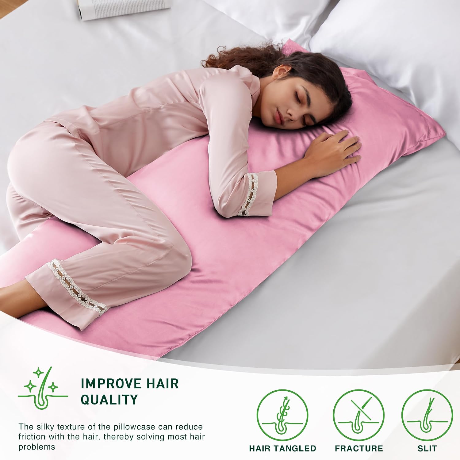 Lovescabin Love's cabin Satin Body Pillowcase 20x54, Cooling Pillow Cover for Hair and Skin, Silky Smooth with Envelope Closure, Similar to…