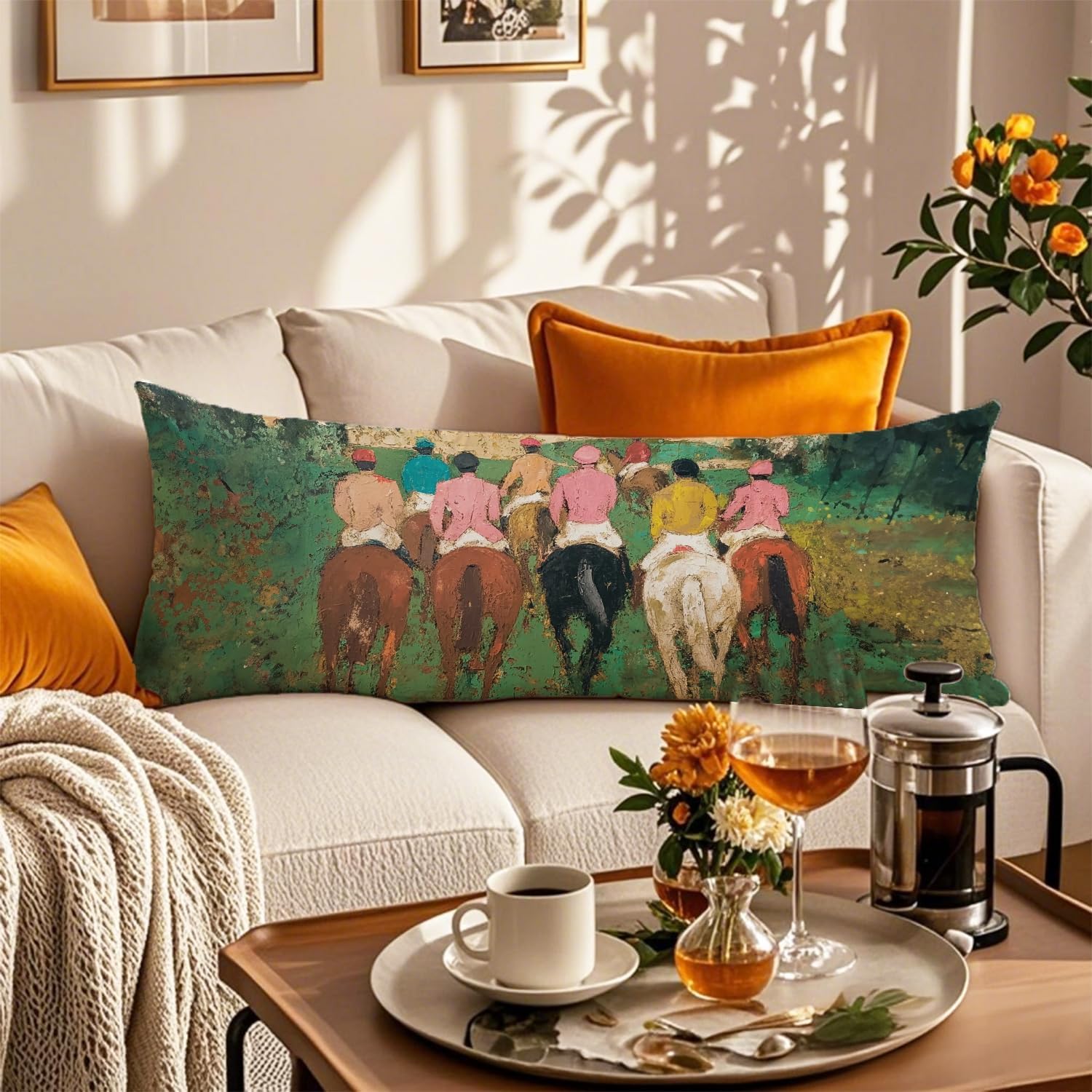 Horse Racing Equestrian 20x54 Body Pillow Cover, Abstract Modern Horse Rider Decorative Long Body Pillow Cases for Bed Couch