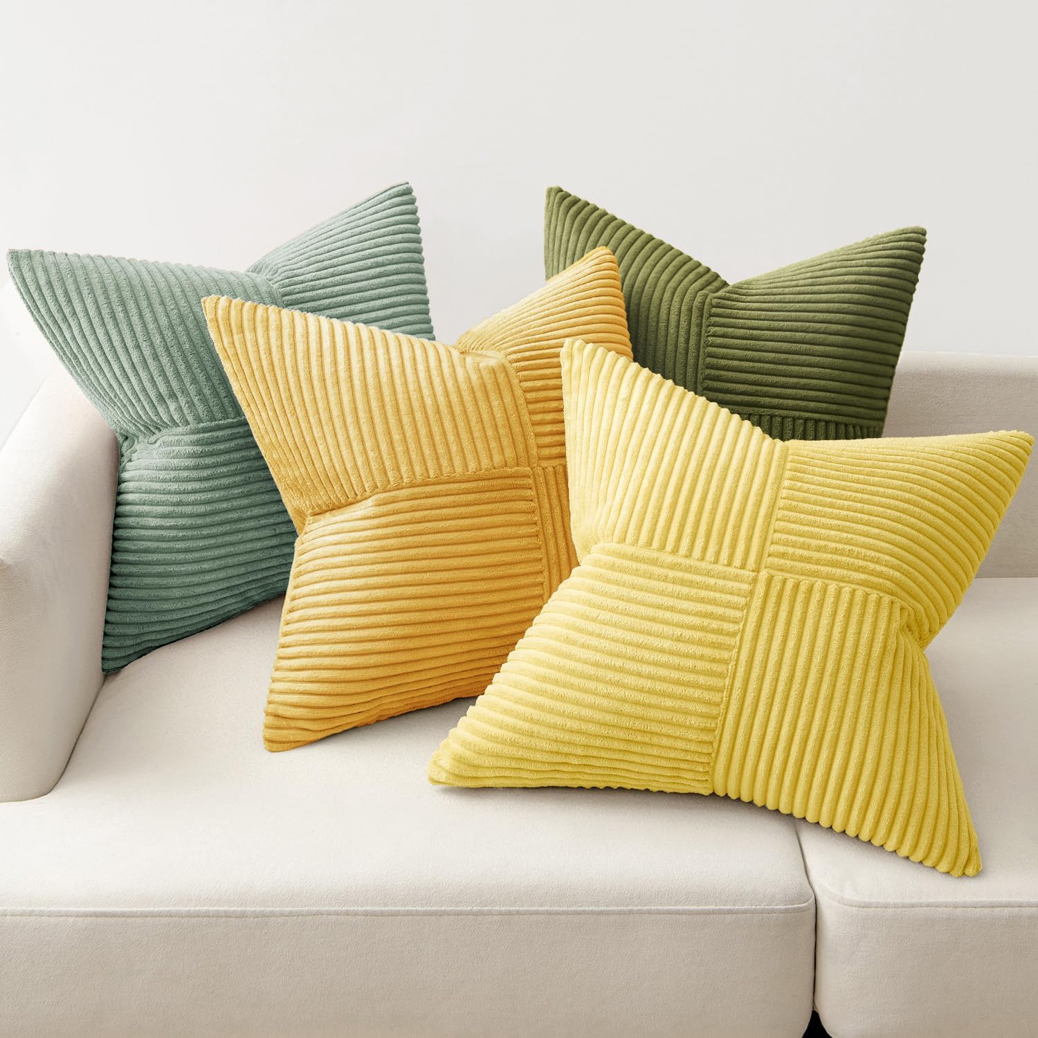 Miulee Boho Farmhouse Spring Decorative Throw Pillow Covers 20x20 Inch 4 Packs Soft Vintage Pillow Cases Modern Corduroy Patchwork Cushion…