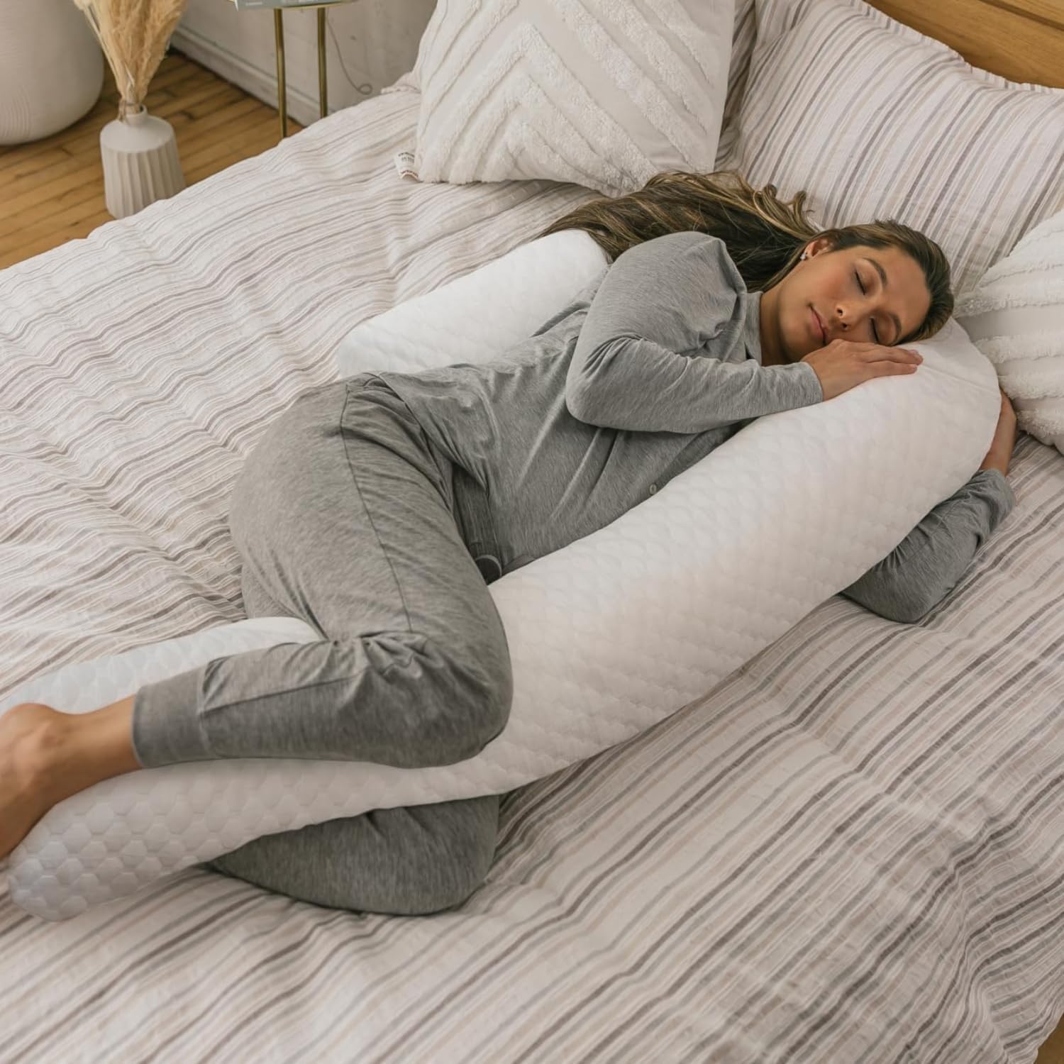MedCline Cooling Body Pillow for Side Sleepers, Full-Body Support Pillow with Adjustable Memory Foam Stuffing, Ergonomic Design for…