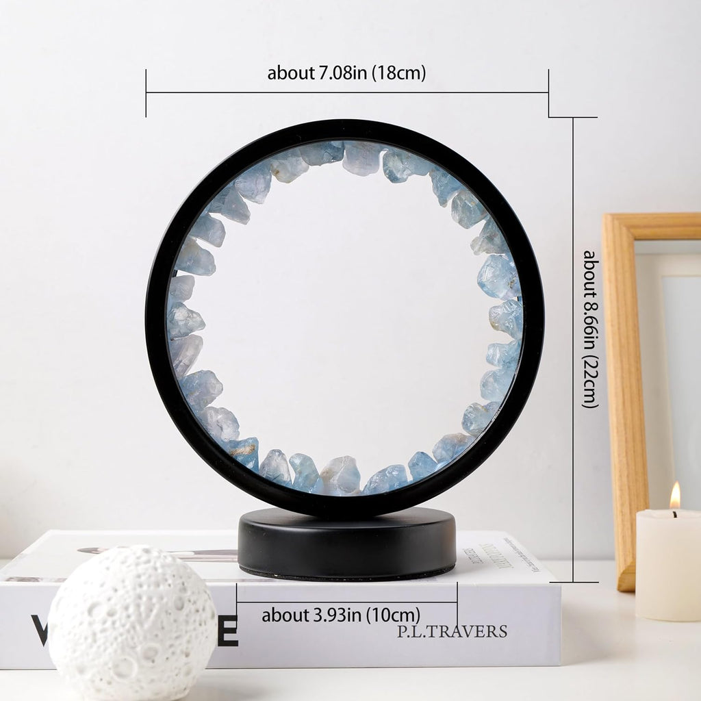 Runyangshi Celestite Night Light 8.6" Natural Healing Crystal Bedside USB Port 3 Colours Dimming Mode Bedroom Lamp Suitable Night Lamp Idea…