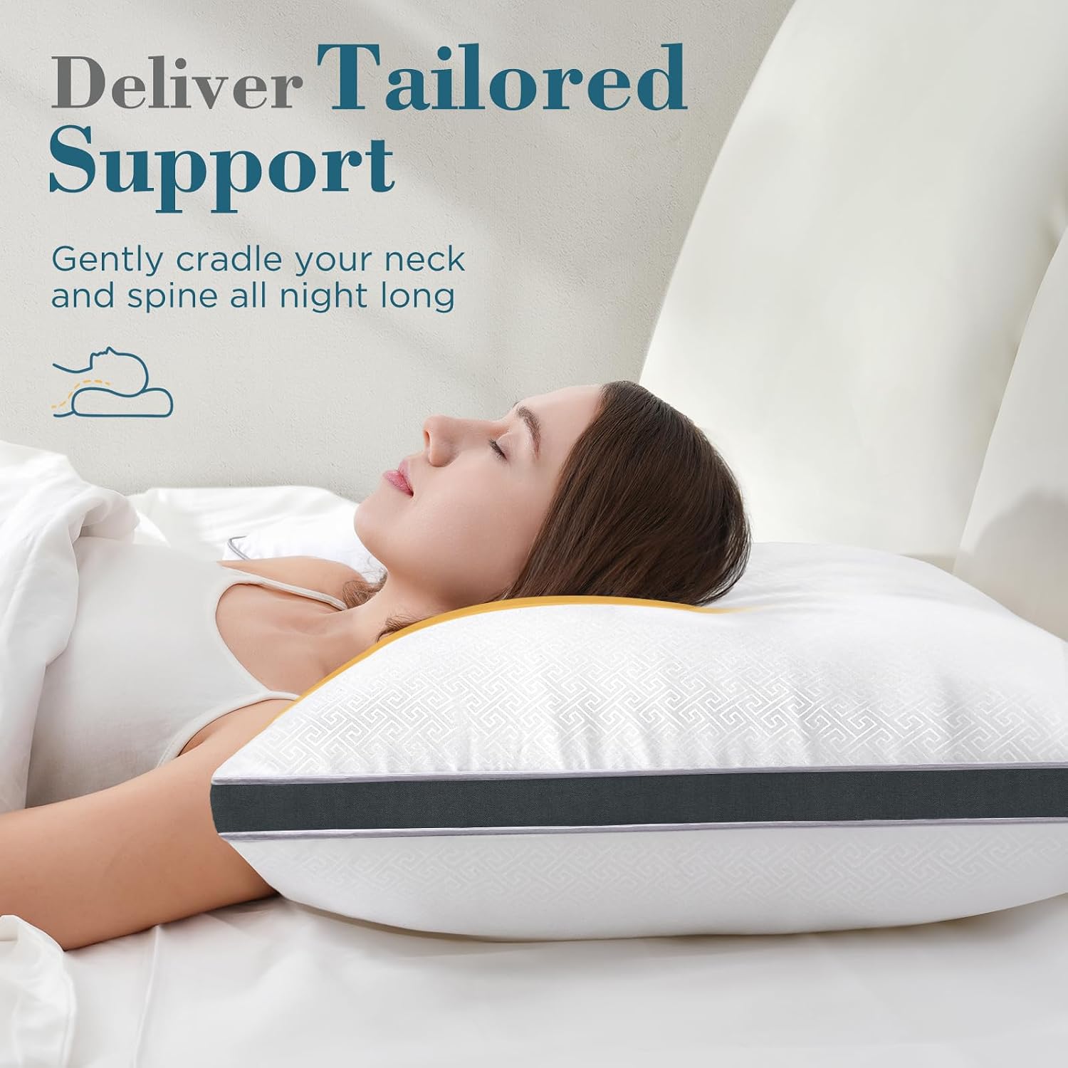 viewstar Bed Pillows Queen Size Set of 2, Firm Support Down Alternative Gusseted Pillows for Side, Back, or Stomach Sleepers, Dark Grey