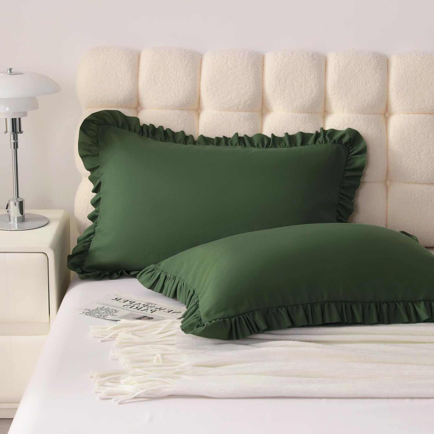 Aerlomi Ruffled Pillowcases, Queen Pillow Shams 20x30 Set of 2, Brushed Microfiber with Envelope Closure, Soft Wrinkle-Resistant, Ol…