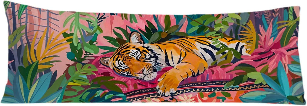 Maximalist Tiger Body Pillow Covers 20x54, Preppy Room Decor, Tropical Trendy Colorful Tiger Animal Long Body Pillow Case Cover with…