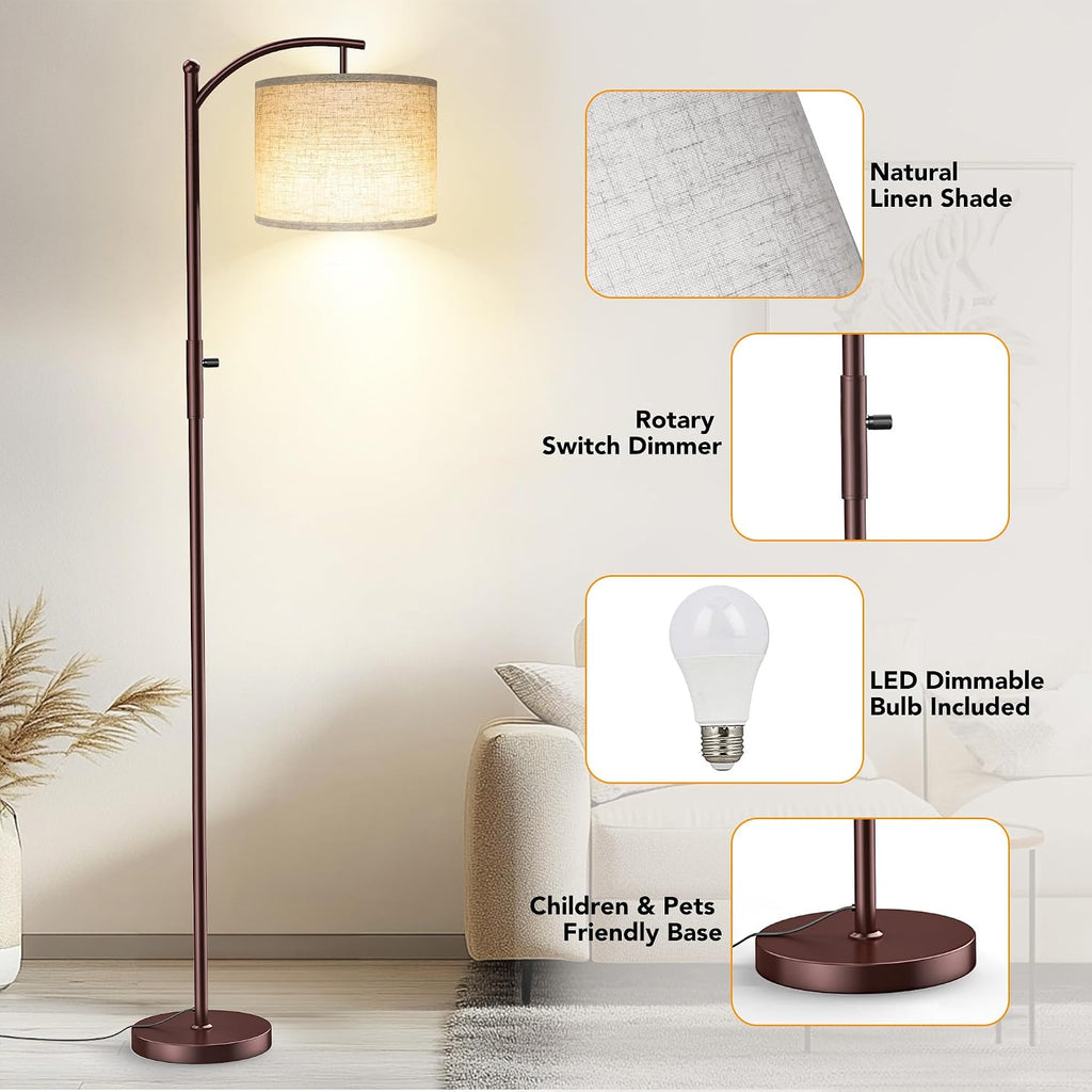 ROTTOGOON Dimmable Floor Lamp, Arc Floor Lamps for Living Room, Stepless Dimming Modern Standing Lamp with Linen Shade, Tall Lamp for…