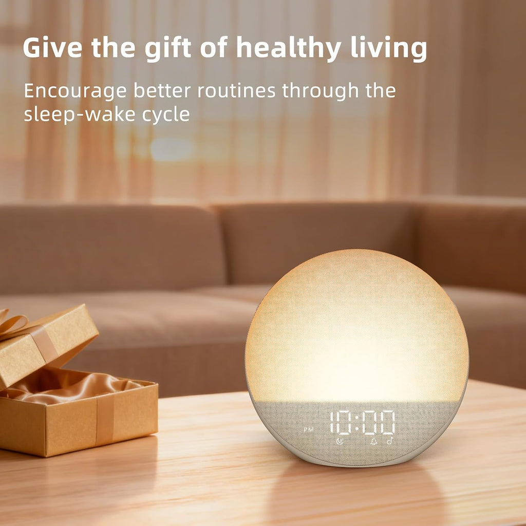Sunrise Alarm Clock White Noise Machine: Natural Wake Up Light - Dimmable Clock with Bluetooth Speaker for Bedroom - 25 Sleep Sounds for…