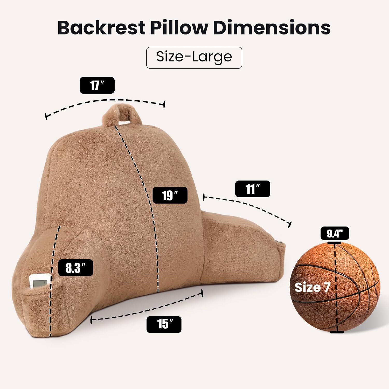 Pajeo Large Plush Backrest Pillow for Sitting in Bed, Faux Fur Sitting Pillow with Support Arms, Oeko-TEX Certified Aesthetic Lounging Pillow…