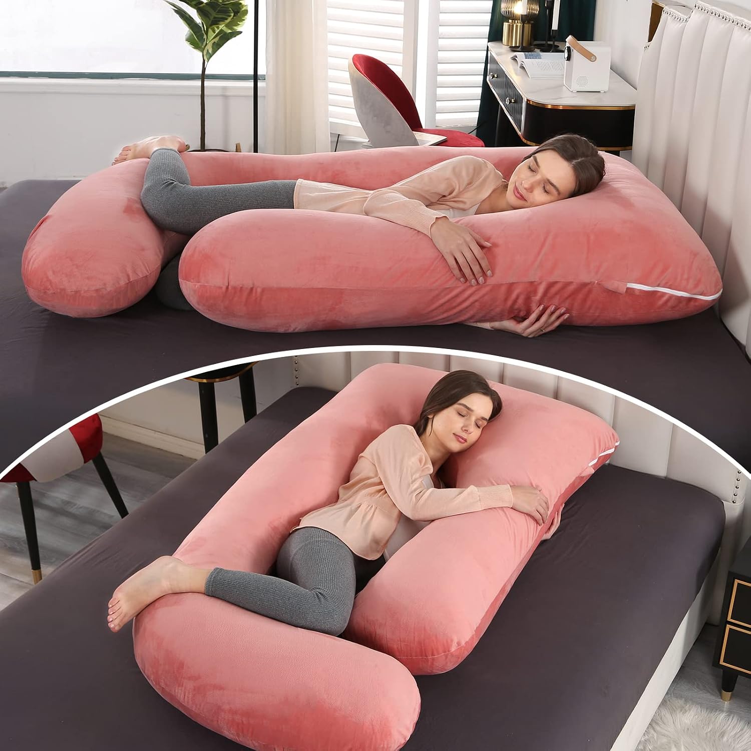 U-Shaped Full Body Pregnancy Pillow for Sleeping – 57" Maternity Pillow with Removable Cover, Support for Back, Legs, Belly & Hips…
