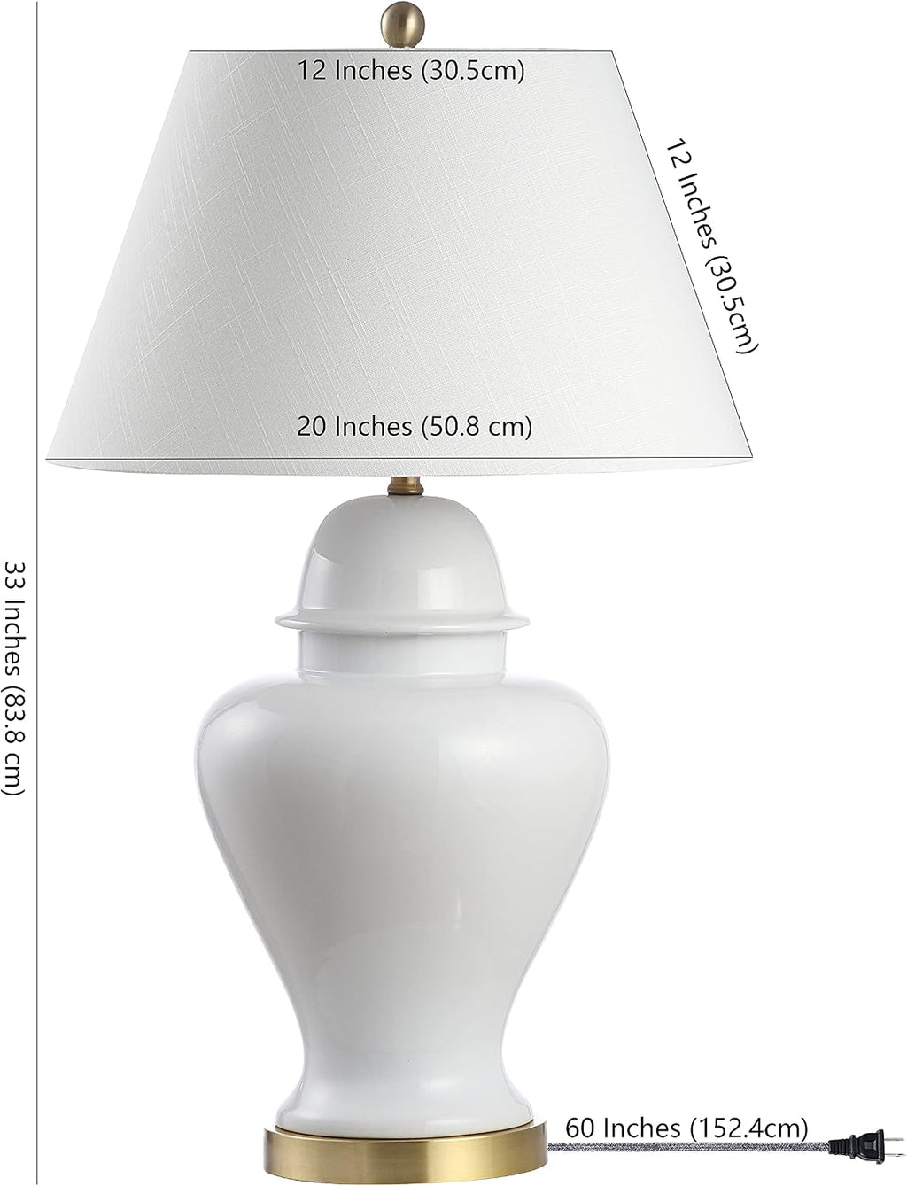 JONATHAN Y 33" White Modern Ceramic Ginger Jar Table Lamp for Living Room, Traditional Bedside Lamp for Bedroom Entryway, White Linen…