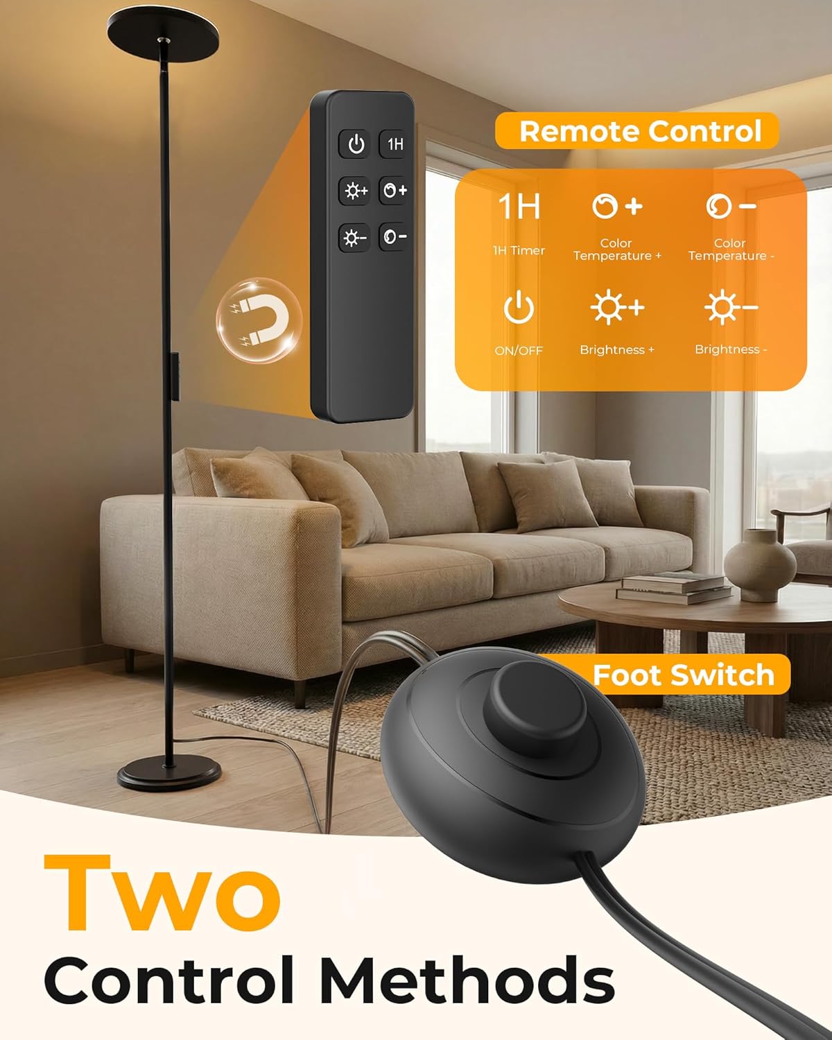 Floor Lamps for Living Room, 69" Tall LED Lamp, 2800LM Standing Lamp Remote & Foot Switch with 1H Timer, 2700-6500K Stepless Dimmable…