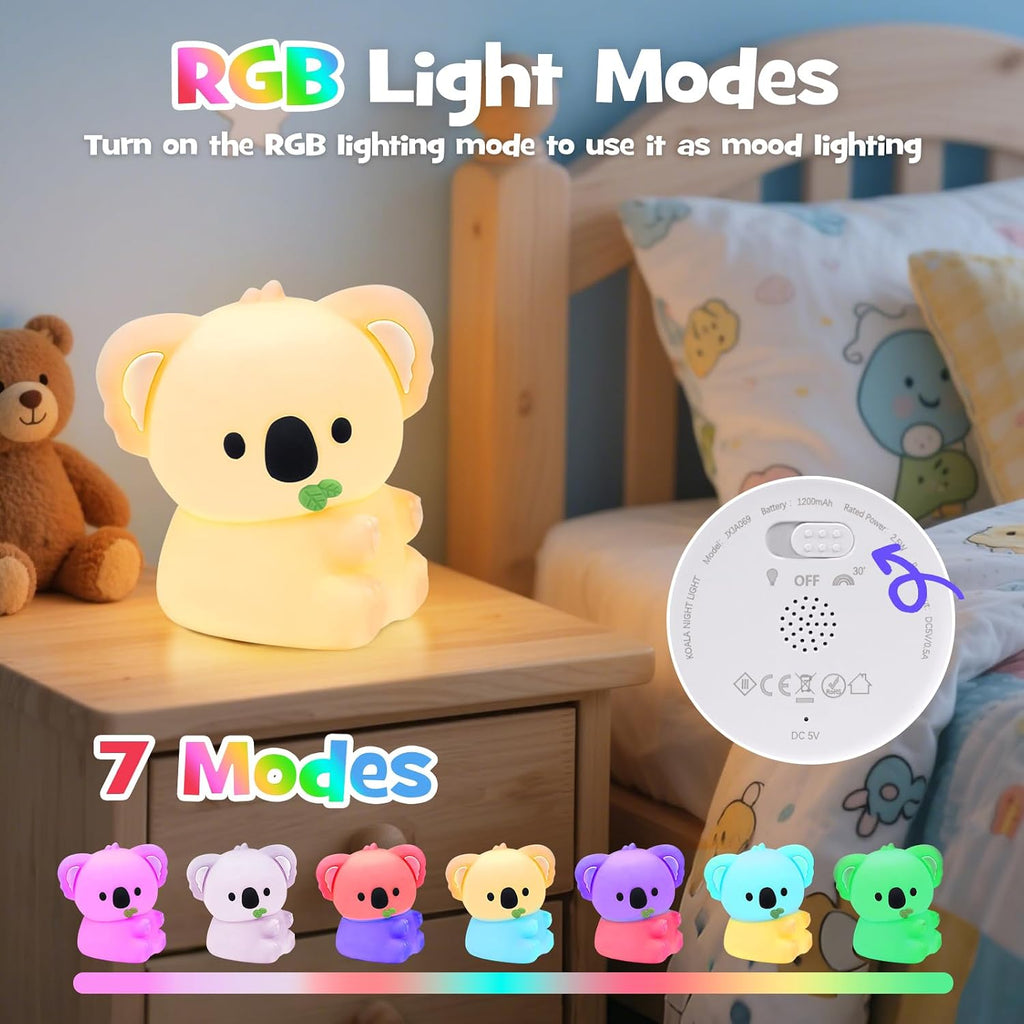 Squishy Koala Night Light with RGB Mode Cute Cuddly Koala Light 3 Brightness Adjustable Nursery Breastfeeding Nightlight Rechargeable…