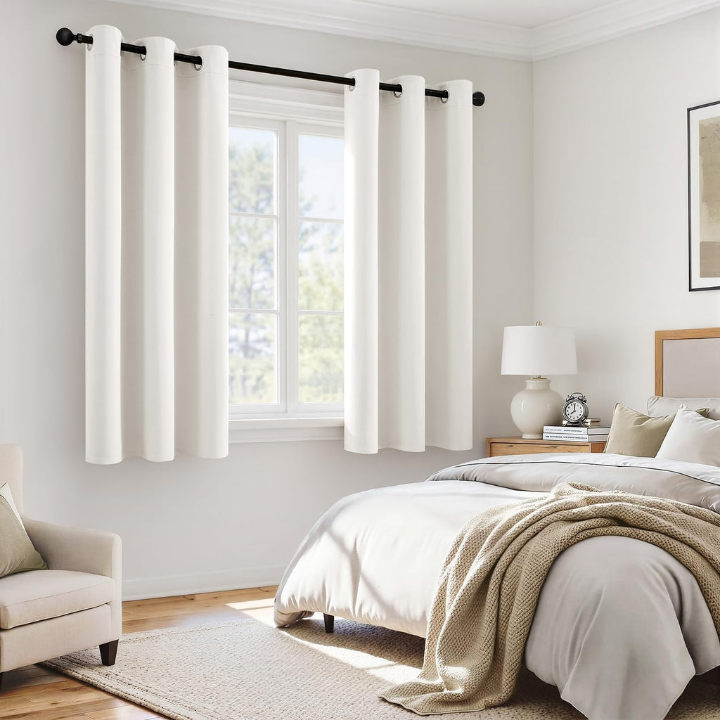 Miulee Ivory 100% Blackout Curtains for Bedroom 63 Inch Long, 2 Thick Layers Thermal Insulated Black Out Window Curtains with Black Liner,…
