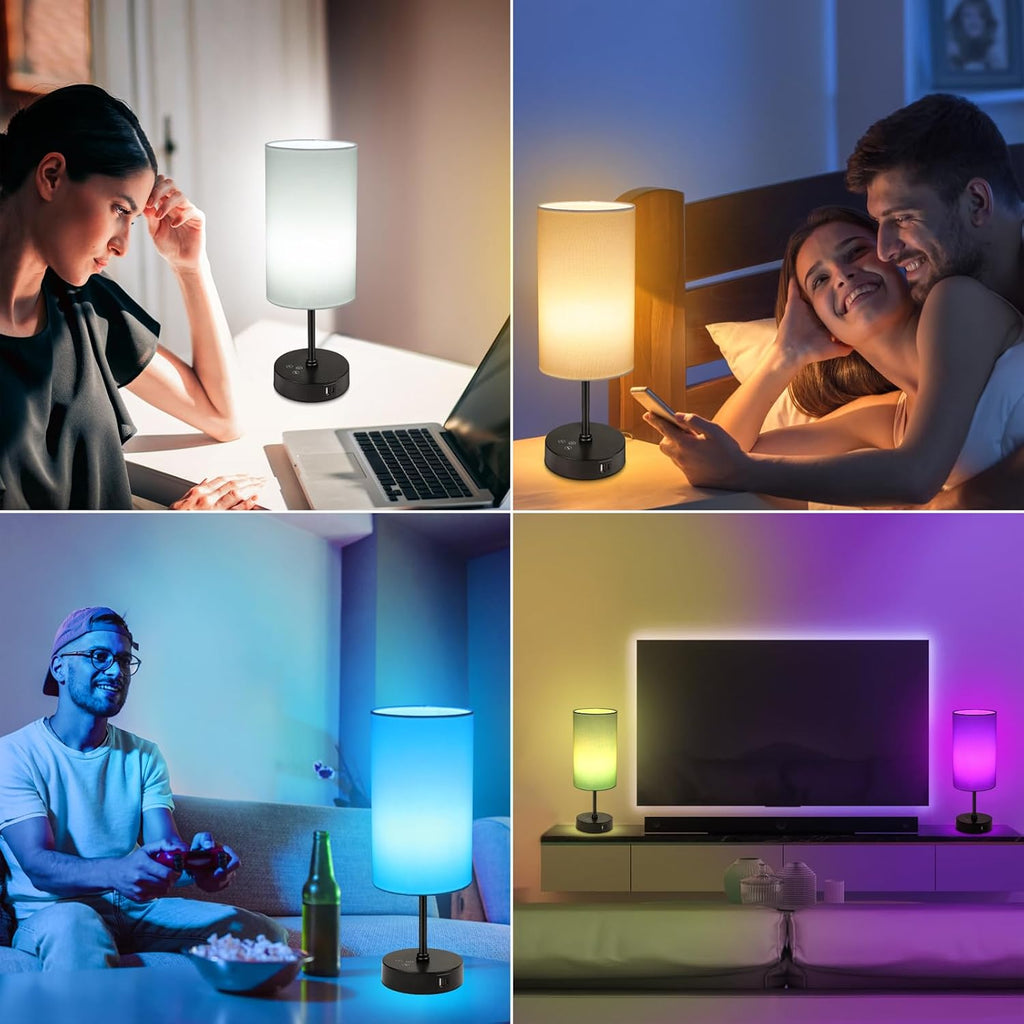 Unicozin Table Lamp,3 CCT 3000K/4500K/6500K & RGB Color Changing, Stepless Dimmable Touch Control Bedside Lamp for Reading, Ambience…
