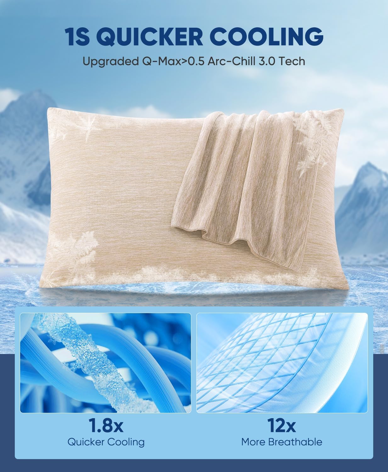 Luxear 2 Pack Cooling Pillow Cases for Hot Sleepers, Arc-Chill Q-Max > 0.5, Hair & Skin Friendly, Double-Sided, Machine Washable, Hidden Zi…