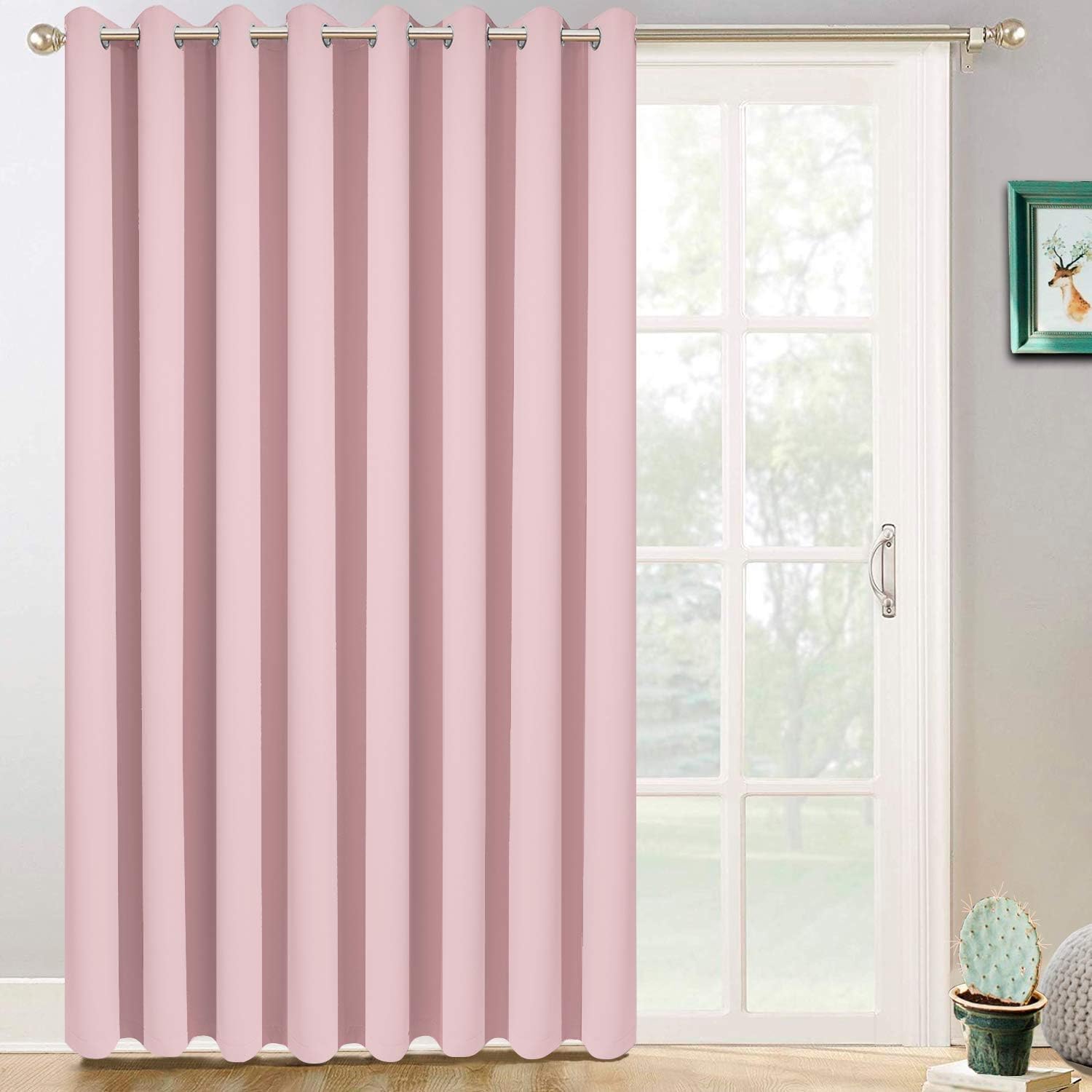 Yakamok Extra Wide Blackout Curtain for Sliding Glass Door, Grommet Thermal Insulated Room Divider Curtain 100W x 84L inch, Room…