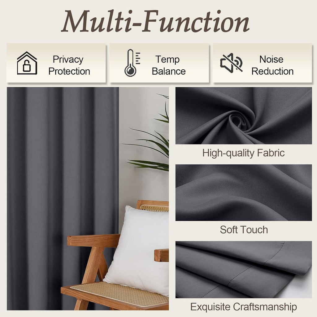 Gwine Charcoal Grey Blackout Curtains for Bedroom 84 inches Long 2 Panels Set, Solid Noise Reducing Thermal Insulated Blackout Curtains…