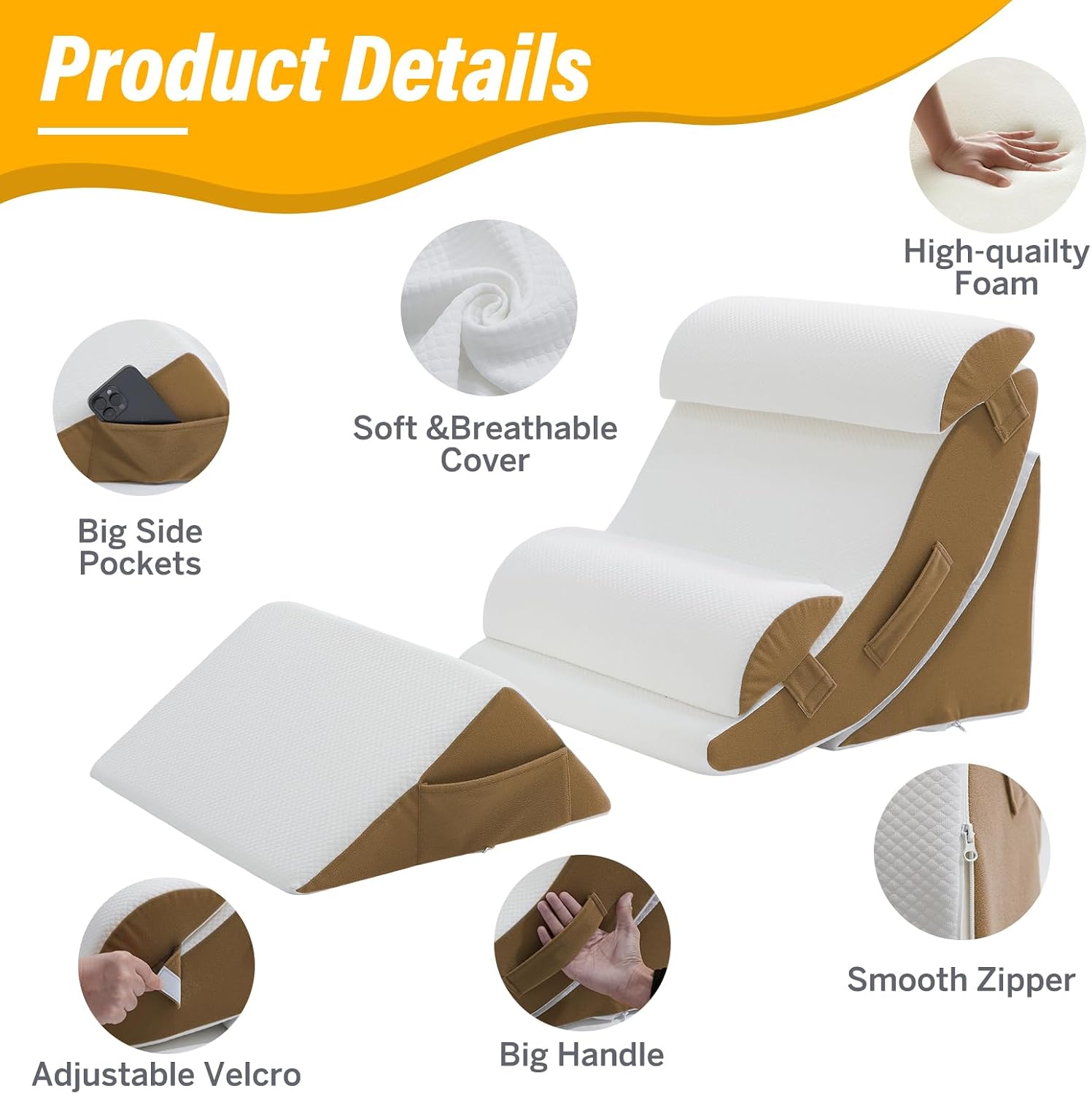 Ziixmile Wedge Pillow Set for After Surgery – 5PCS Orthopedic Bed Wedge Pillow Set for Sleeping, Body, Back and Leg Comfortable & Ad…