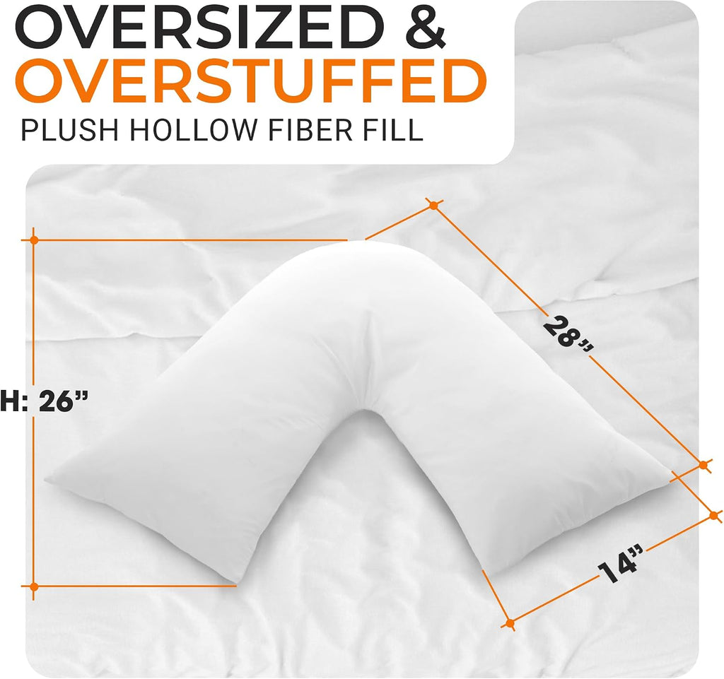 Cheer Collection Oversized V-Shaped Pillow, L-Shaped Pillow for Neck and Shoulder Support, Curved Body Pillow with Removable Pillowcase