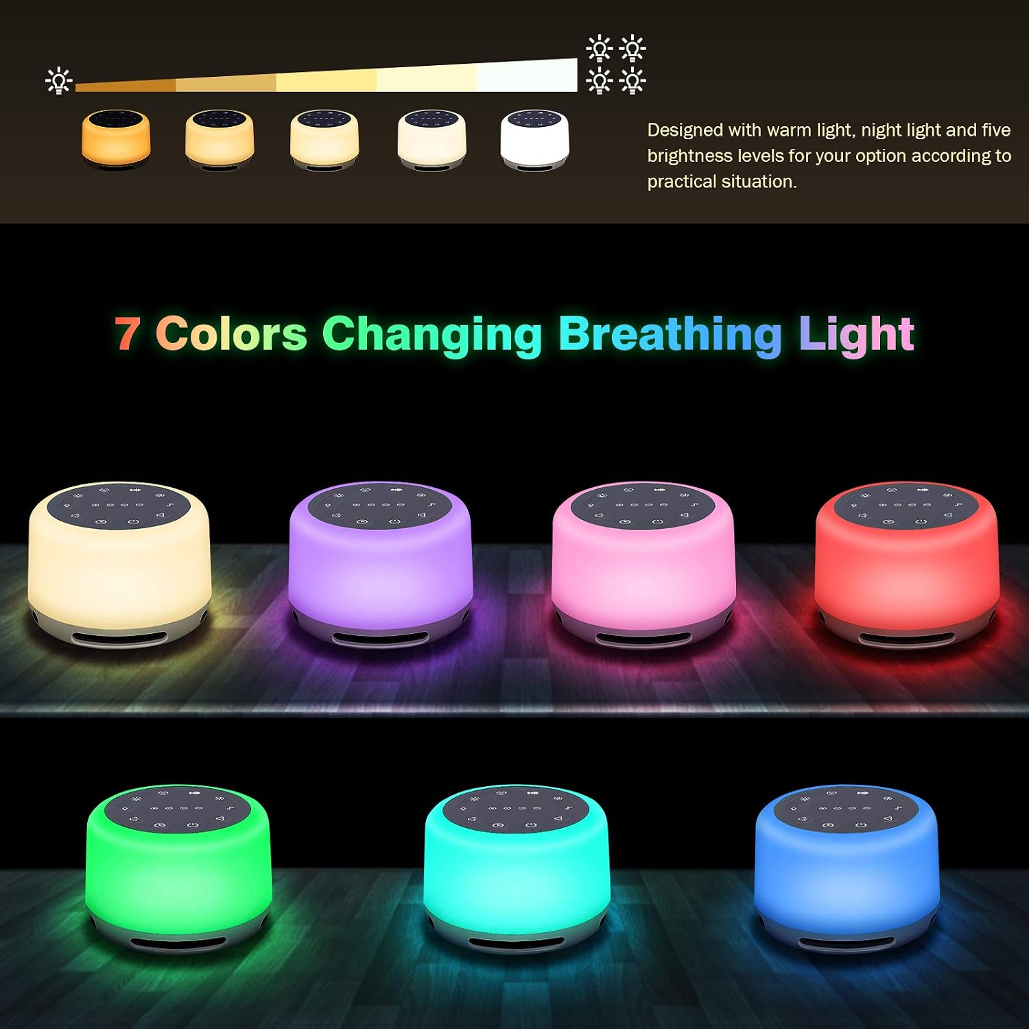 Sleep Sound Machine 24 Natural Soothing Sounds 7 Color Breathing Lights and Night Light with Timer Memory Feature Rechargeable Portable…