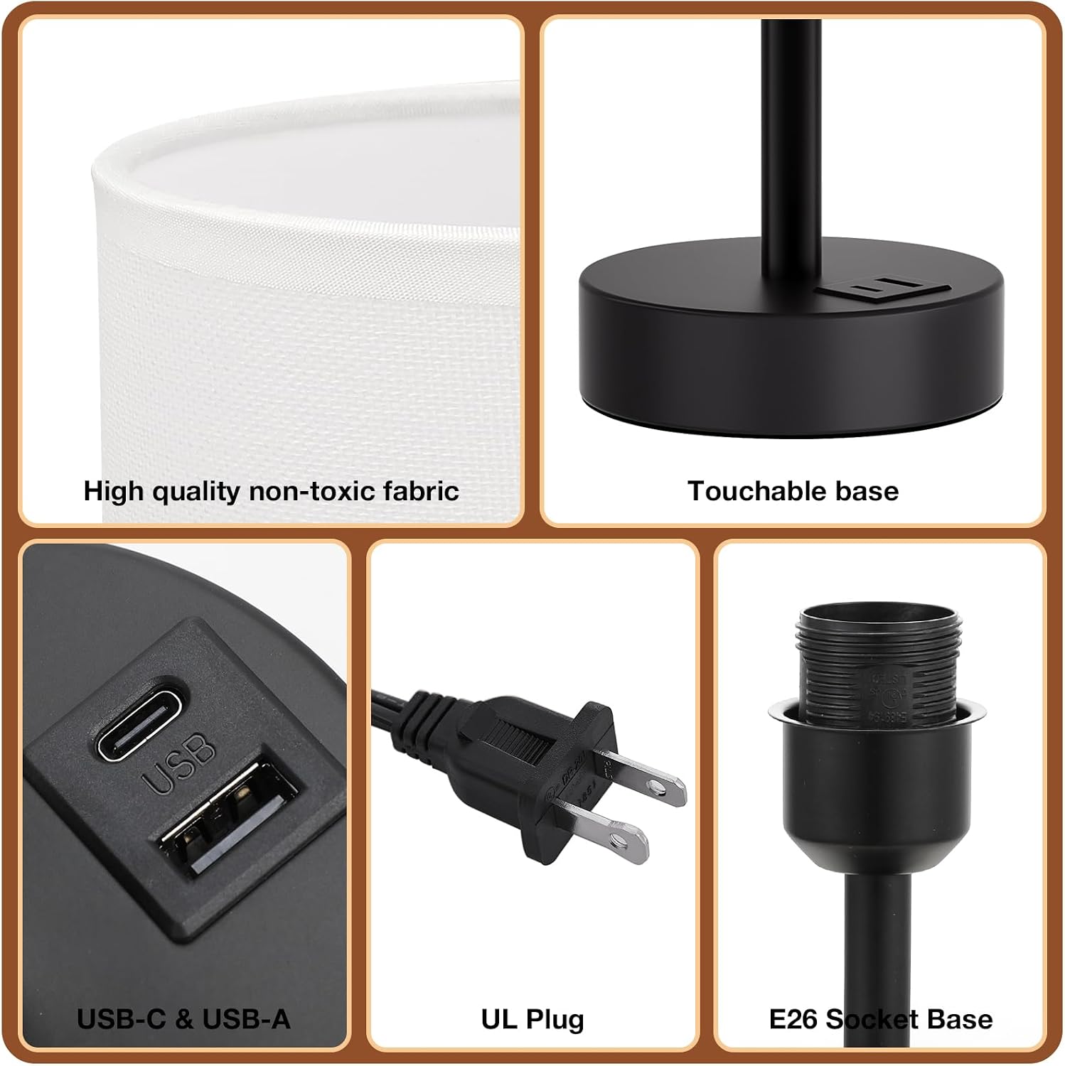 Dicoool White Touch Table Lamp with USB - 3 Way Dimmable Bedside Lamp for Nightstand, Bedroom Lamp with Black Charging Station for Desk…