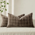 Miulee Decorative Chenille Check Lumbar Throw Pillow Covers Vintage Plaid Couch Pillows 12x20 Inch Set of 2 Neutral Boho Farmhouse Cushion…
