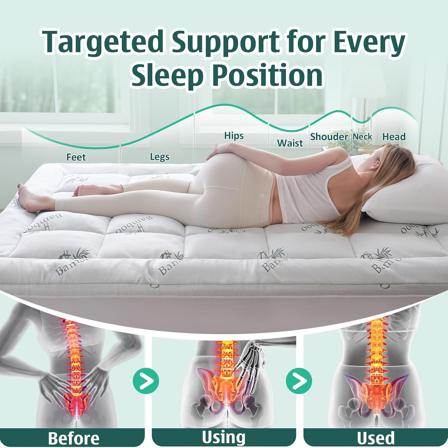Downcool Memory Foam Mattress Topper Full, Cooling Pillow Top Mattress Pad with Viscose Derived from Bamboo, Back, Deep Pocket Fits 8–21 I…