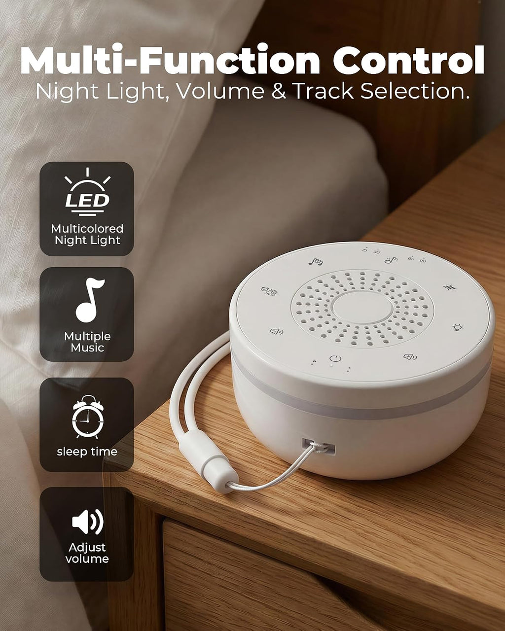 hazen White Noise Sound Machine for Sleep, Portable White Noise Sound Machine with 30 Soothing Sounds, 3 Timers, Night Light, Memory…