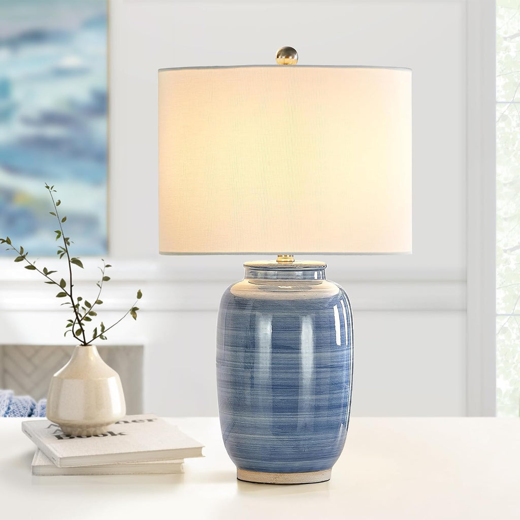 Maxax 25" Blue Table Lamp for Living Room, Modern Ceramic Lamp with White Shade, Coastal Blue Bedside Nightstand Lamp for Bedroom Home…