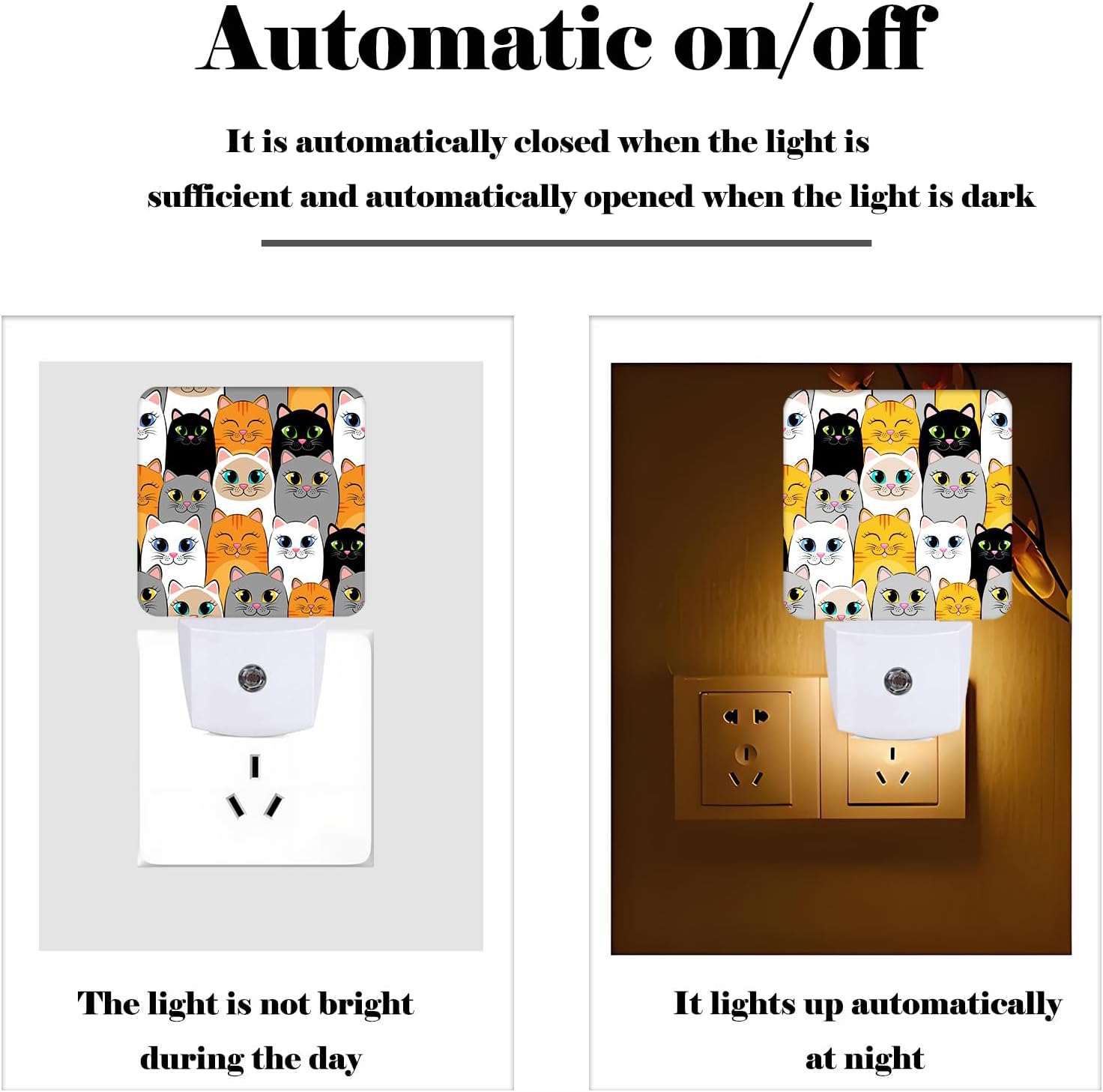 Cats Night Light, Plug Into Wall Decor for Stairway, Hallway, Kitchen, Dusk to Dawn Sensor Nightlights for Boys/Girls/Women/Men Room Gifts