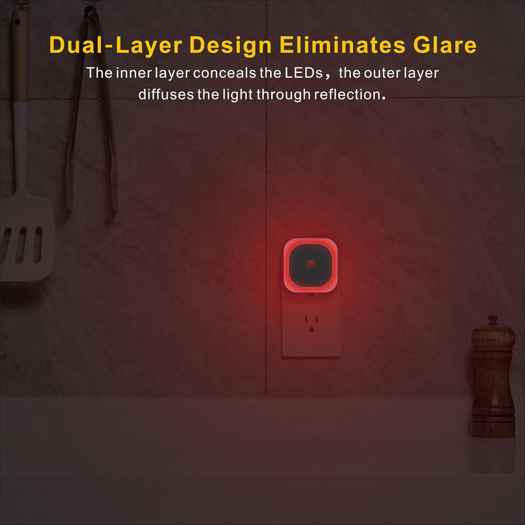 YUNLEX 2 Pack Plug in Red Sleep Night Light with Motion Sensor & Dusk to Dawn Sensor, Soft Glow, 0% Blue Light, Dimmable, Auto On/Off…