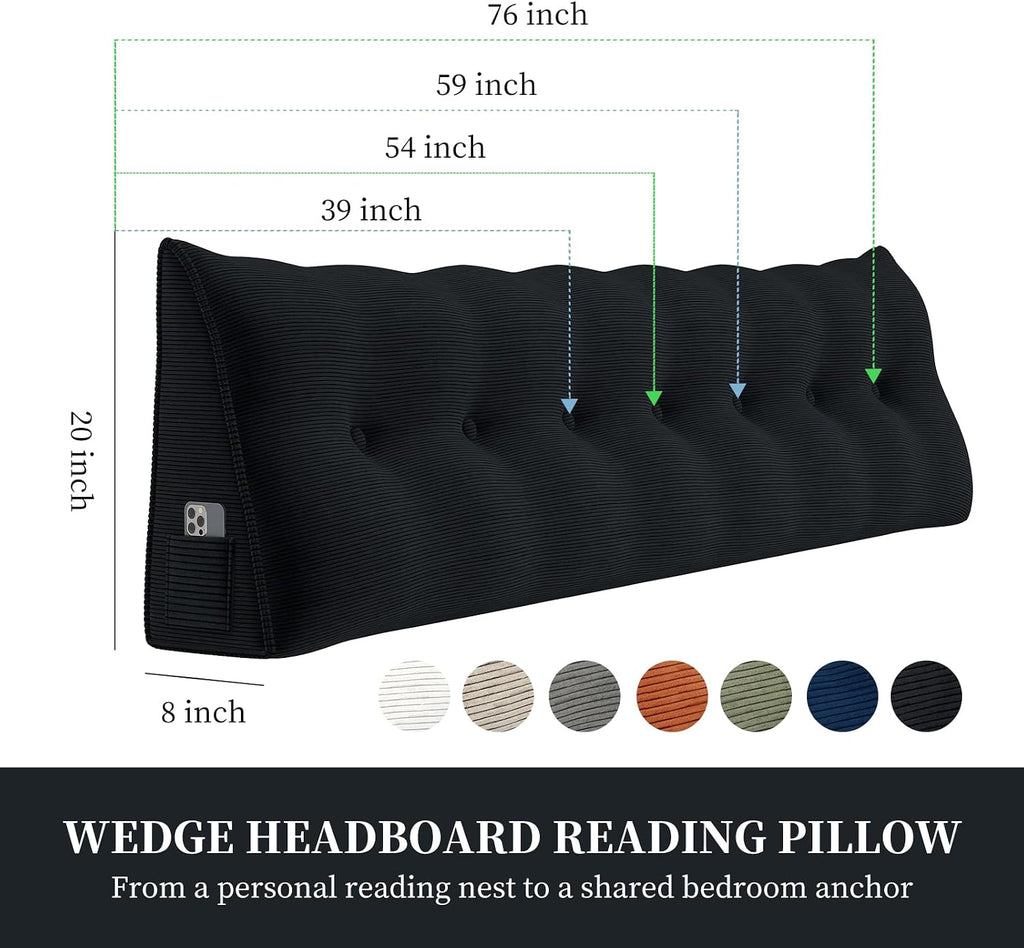 Wedge Pillow Headboard Triangle Bolster Pillow for Sitting in Bed Adults Reading Pillows Backrest, Corduroy Headboard Pillows for Daybed…