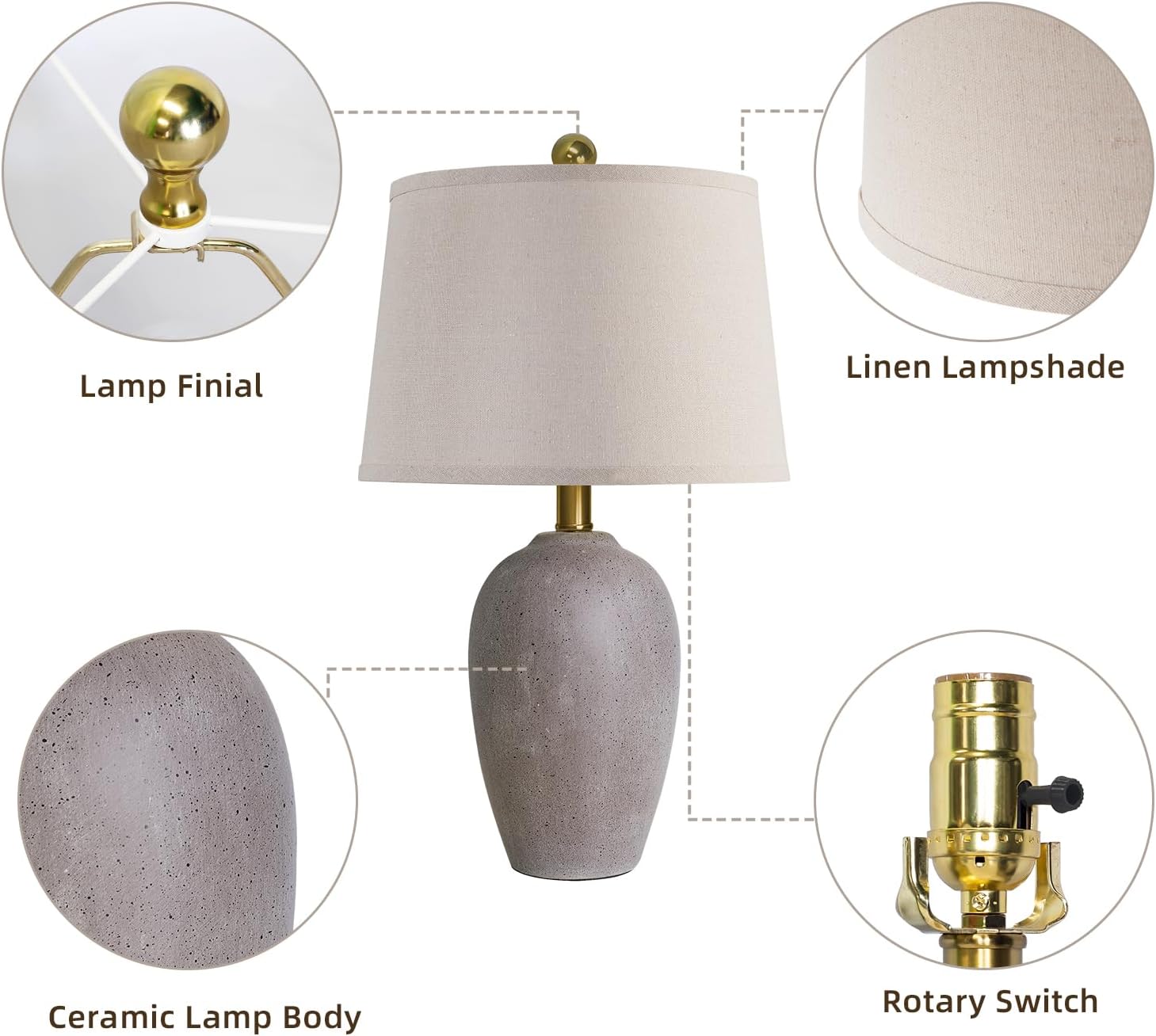 AIEAMPDO 21'' Set of 2 Farmhouse Ceramic Table Lamps for Living Room Bedroom, Nightstand Rustic Brown Desk Lamp for Bedside End Table…