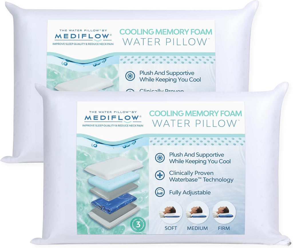 TheWaterPillowbyMediflow Mediflow Cooling Gel Memory Foam Water Pillow - Adjustable Pillow for Neck, Pillow for Side, Back, and Stomach Sl…
