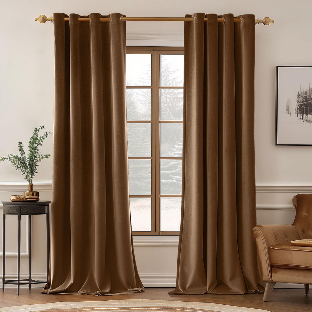 MIULEE Velvet Curtains Chocolate Elegant Grommet Thermal Insulated Soundproof Brown Room Darkening Curtains/Drapes for Classical Living…