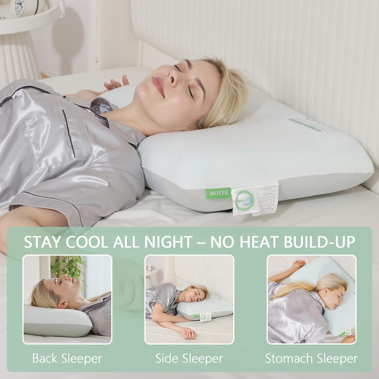 Noffa 2 Pack Extra Soft Ice-Feel Cooling Pillows for Sleeping – Standard Size Bed Pillows with Breathable Sponge-Fill Support, Ice-Fabric C…