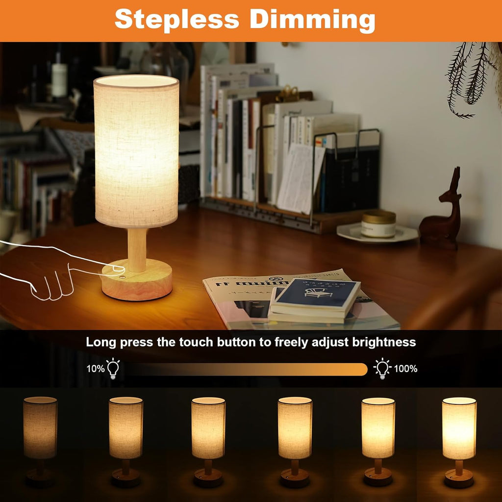 Rechargeable Cordless Touch Table Lamp with Stepless Dimming, Natural Wood Base&Linen Shade, Small Battery Wireless Ambient Night Light for…