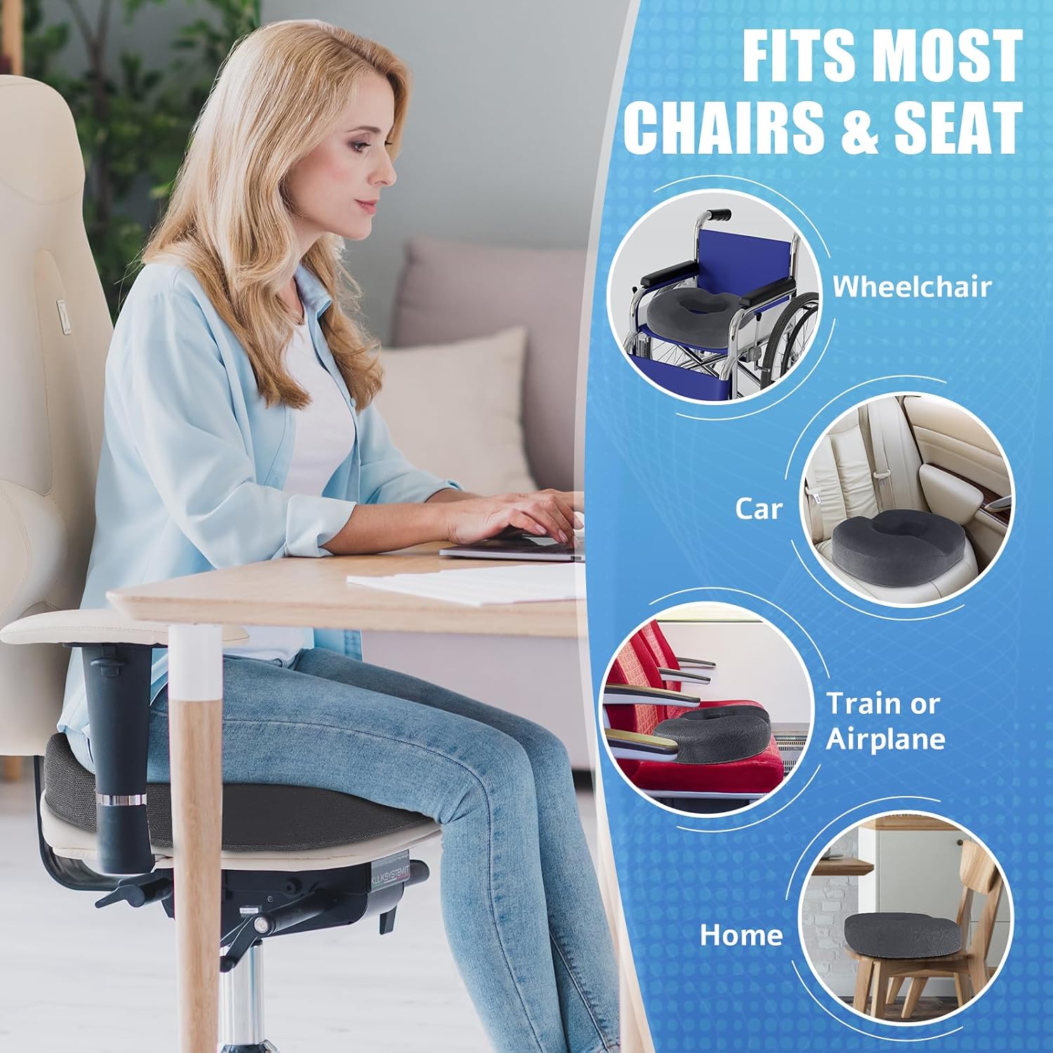 BlissTrends Donut Pillow Seat Cushion, Donut Chair Cushions for Postpartum Pregnancy & Hemorrhoids, Tailbone Cushion, Memory Foam Lifting C…
