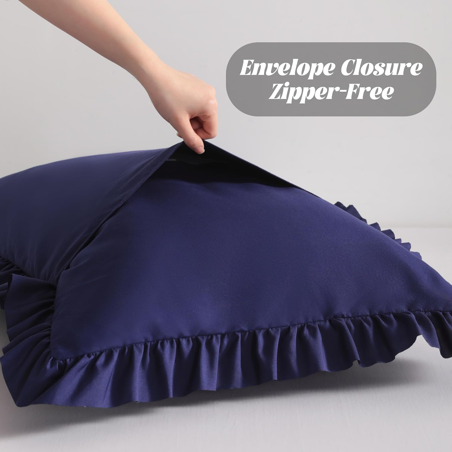 Bedsum Ruffled Body Pillowcase, 20x54 Inches, Brushed Microfiber with Envelope Closure, Soft Wrinkle-Resistant, Navy Blue Blue