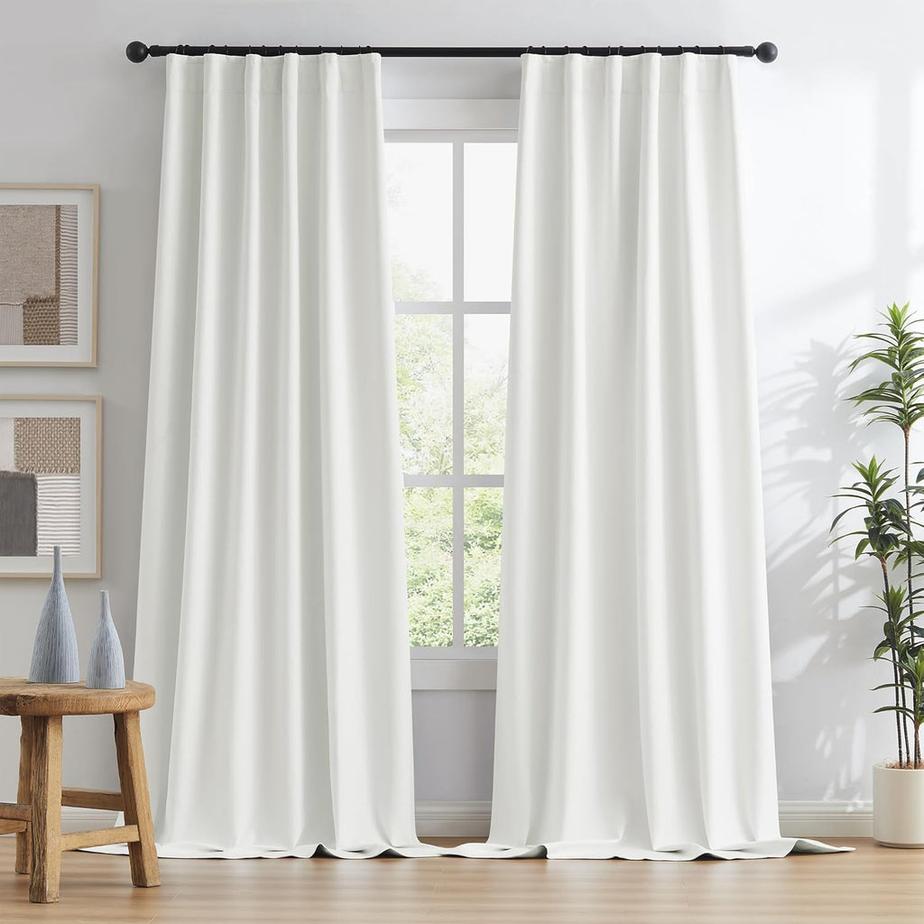 Keqiaosuocai Natural Blackout Curtains 104 Inch Length 2 Panels, Boho Farmhouse Window Curtain Drapes for Living Room Rod Pocket/Back Tab/H…