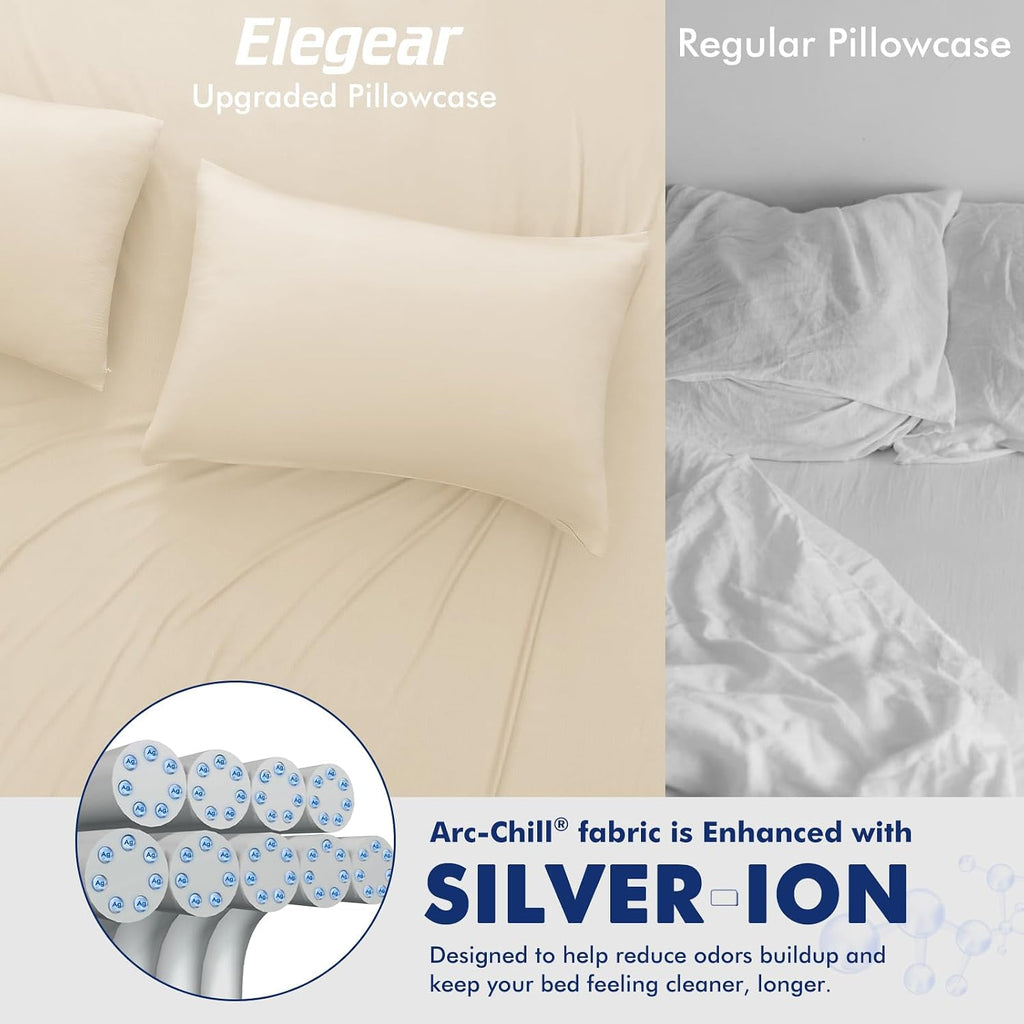 Elegear Cooling Pillow Cases for Hot Sleepers, Clean Fabric Silver Infused Cooling Pillowcase Q-Max>0.5, Soft Silky Pillowcases for Hair &…