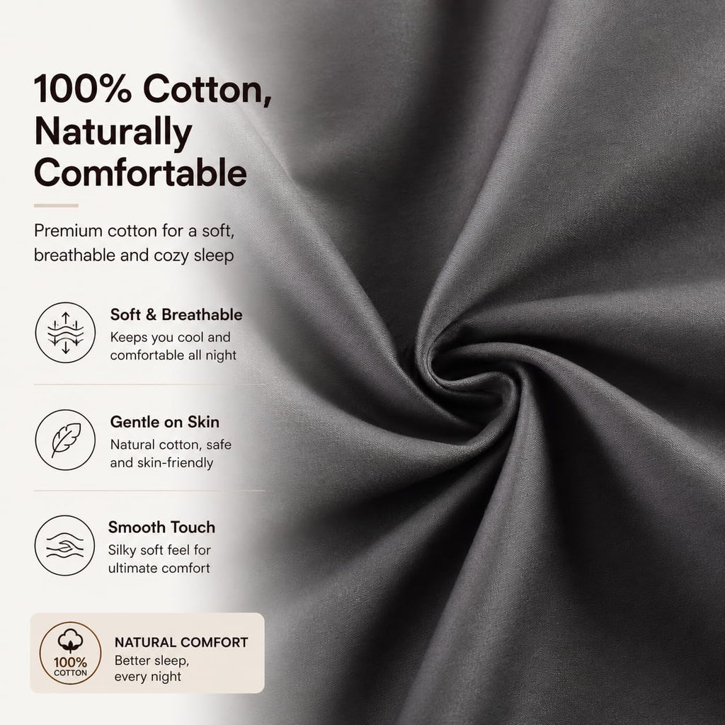 Evolive 300 Thread Count 100% Cotton Body Pillow Cover, 21" x 54", Soft Breathable Replacement Pillow Case with Hidden Zipper Closure (Char…